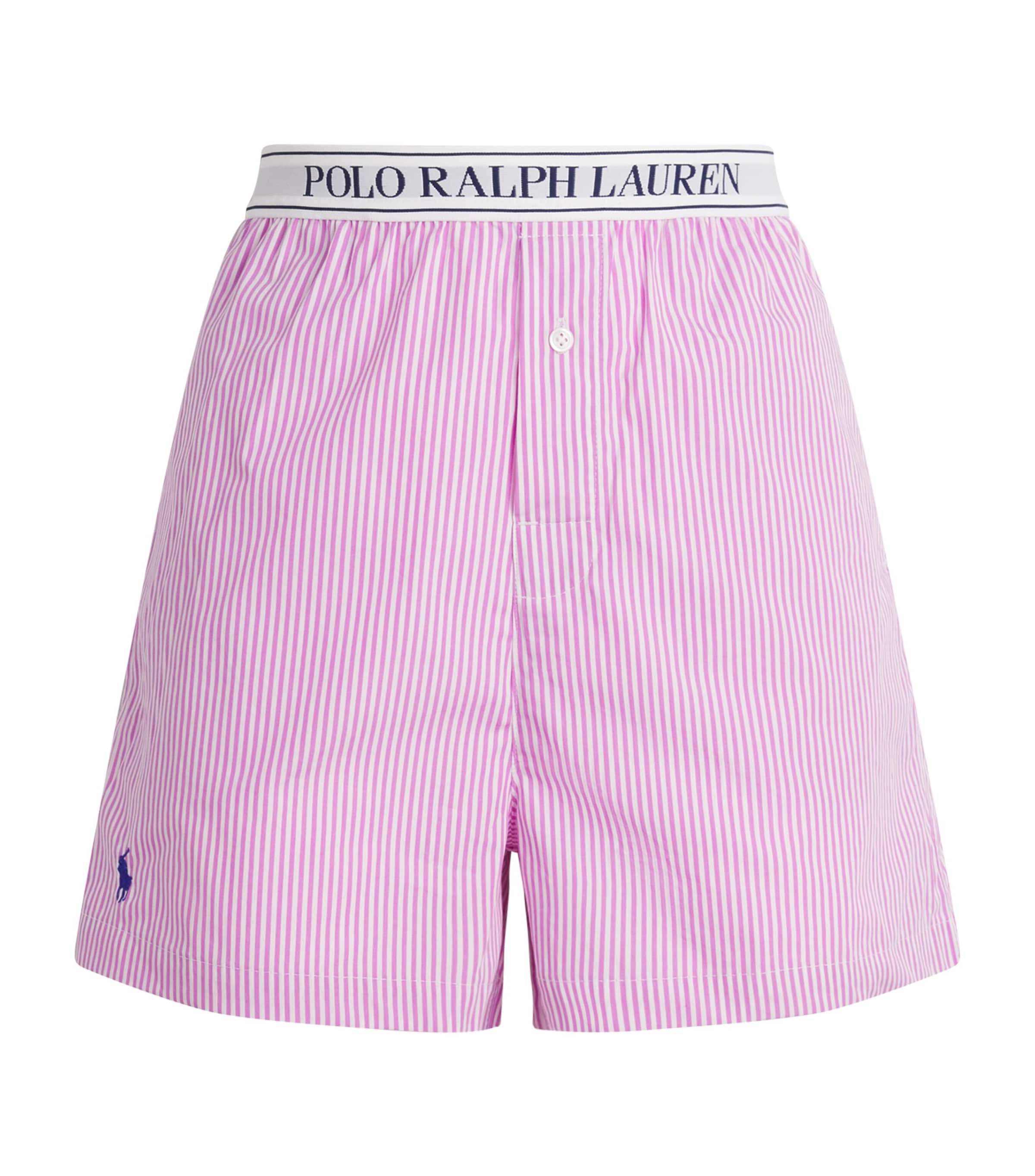 Polo Ralph Lauren Womens Cotton Stripe Logo Pyjama Shorts Wht Cld X Vilet Mead Image 1