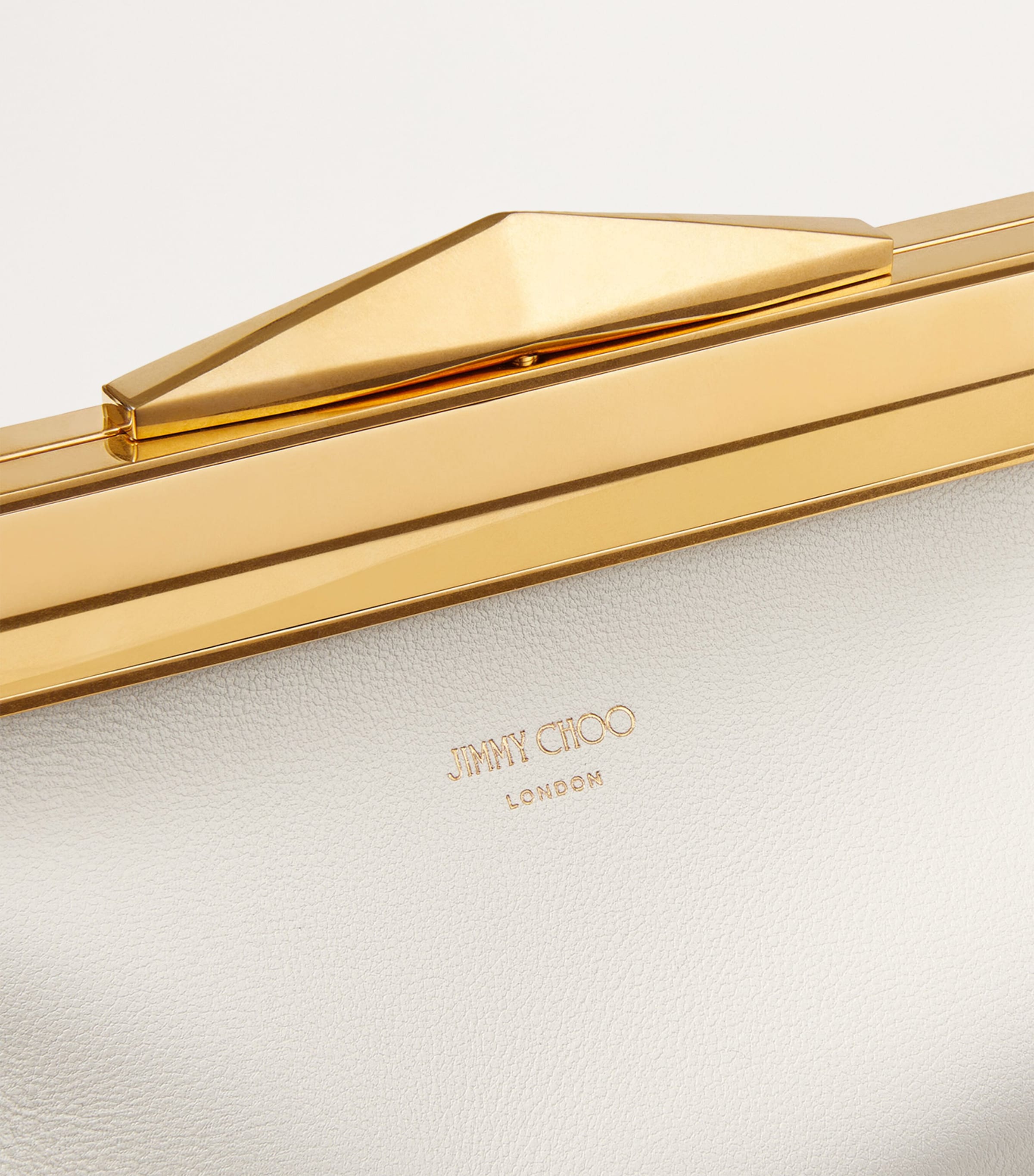 Leather Diamond Frame Clutch Bag LATTE/GOLD Image 5