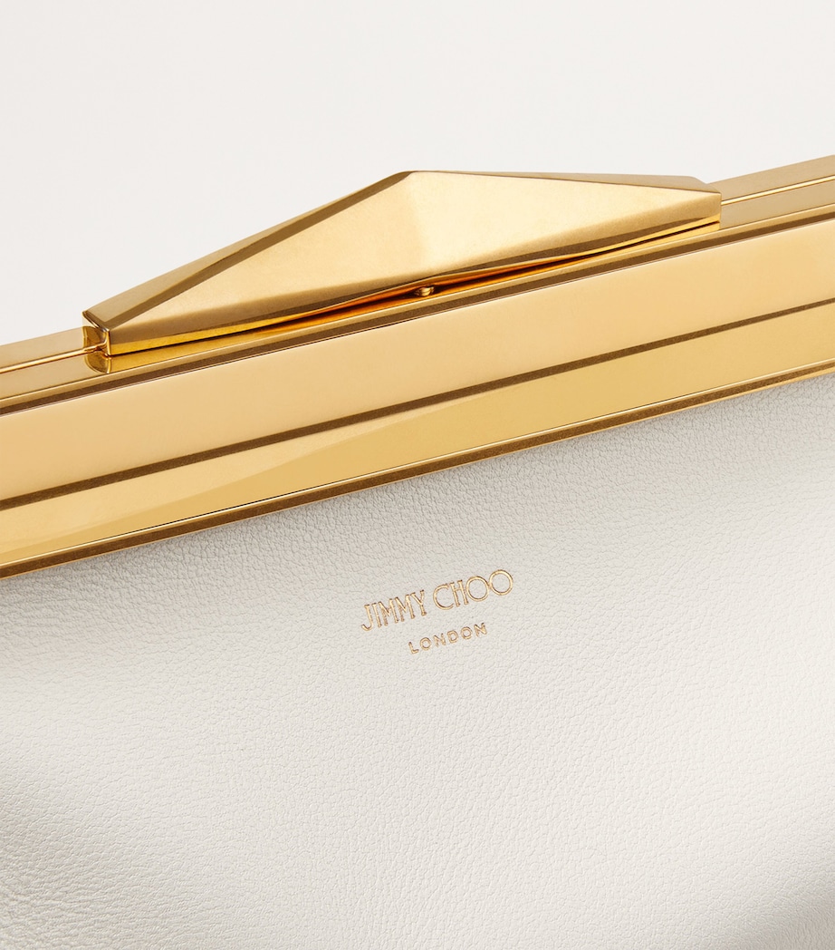 Leather Diamond Frame Clutch Bag LATTE/GOLD Image 5