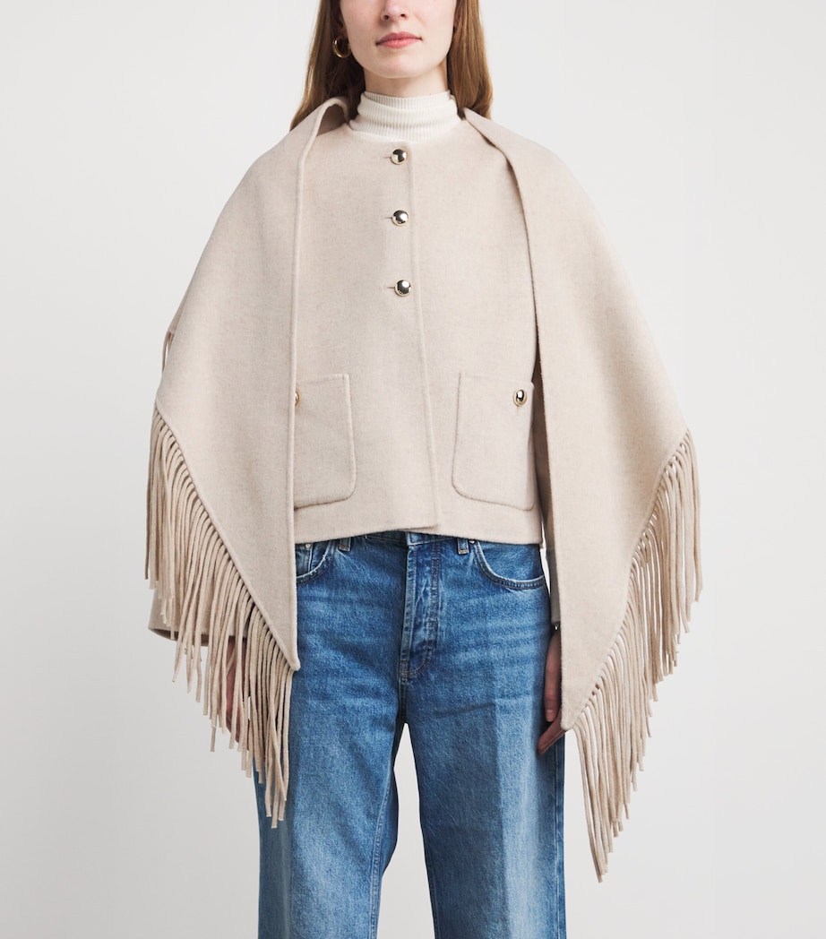 Wool-Blend Cape-Overlay Coat ECRU Image 3