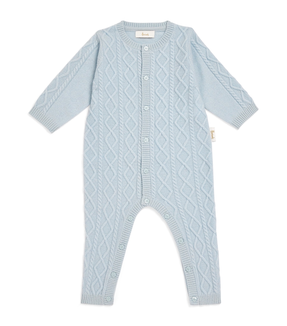 Harrods Cashmere Cable-Knit All-In-One (0-24 Months) Blue Image 1