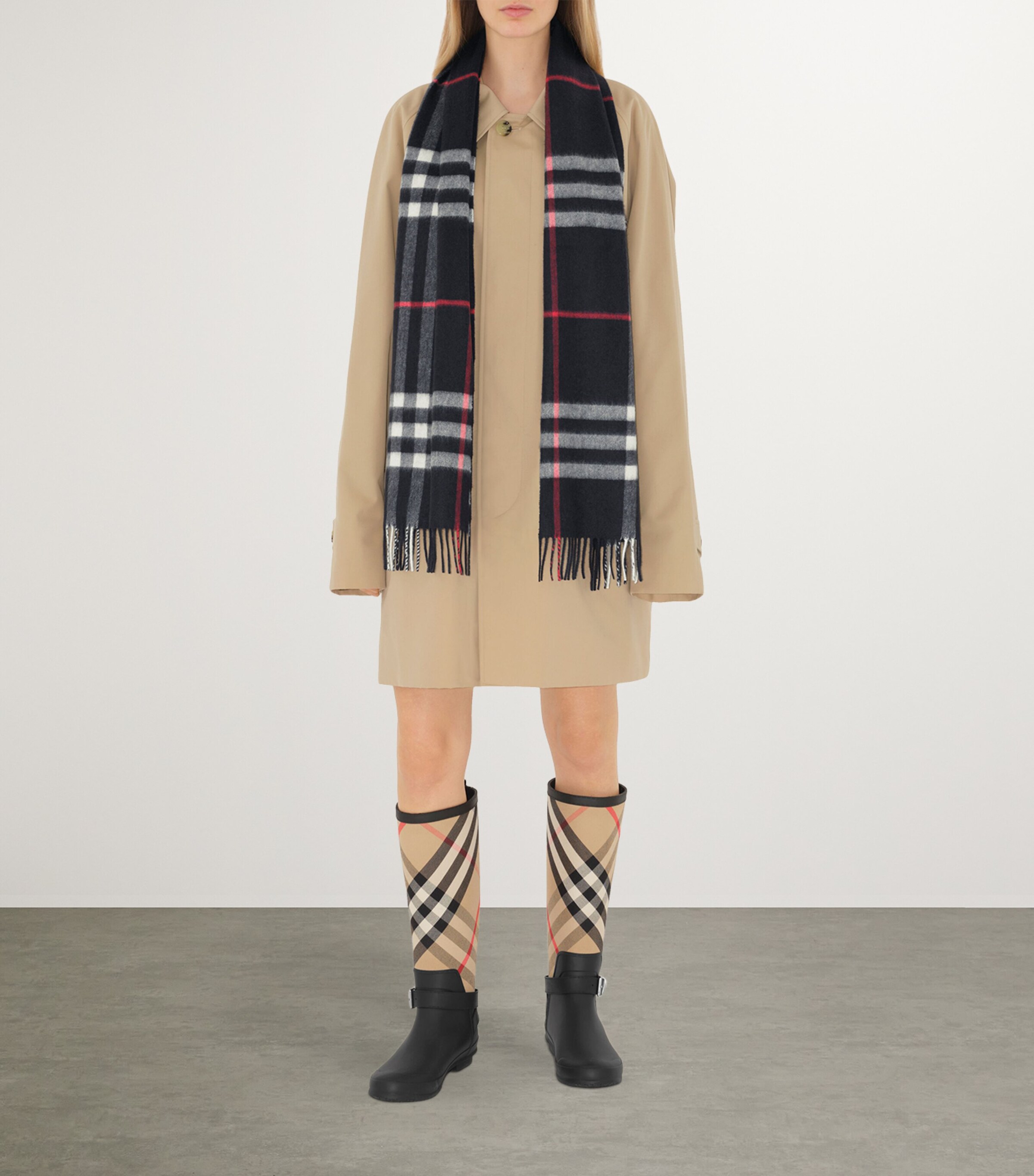 Burberry Navy Cashmere Check Scarf Harrods UK