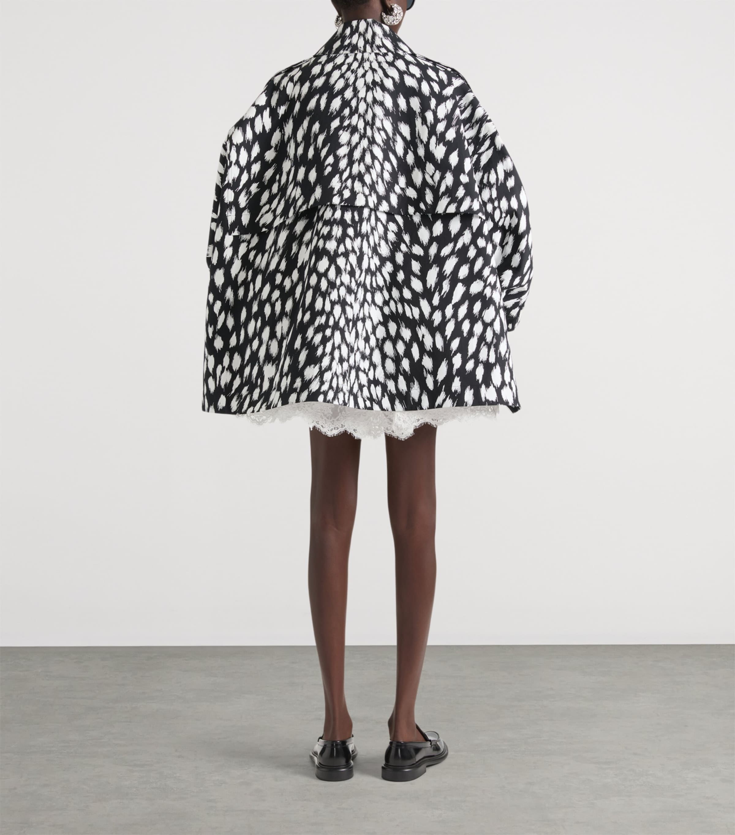 Animal-Print Coccon Trench Coat BLACK Image 3