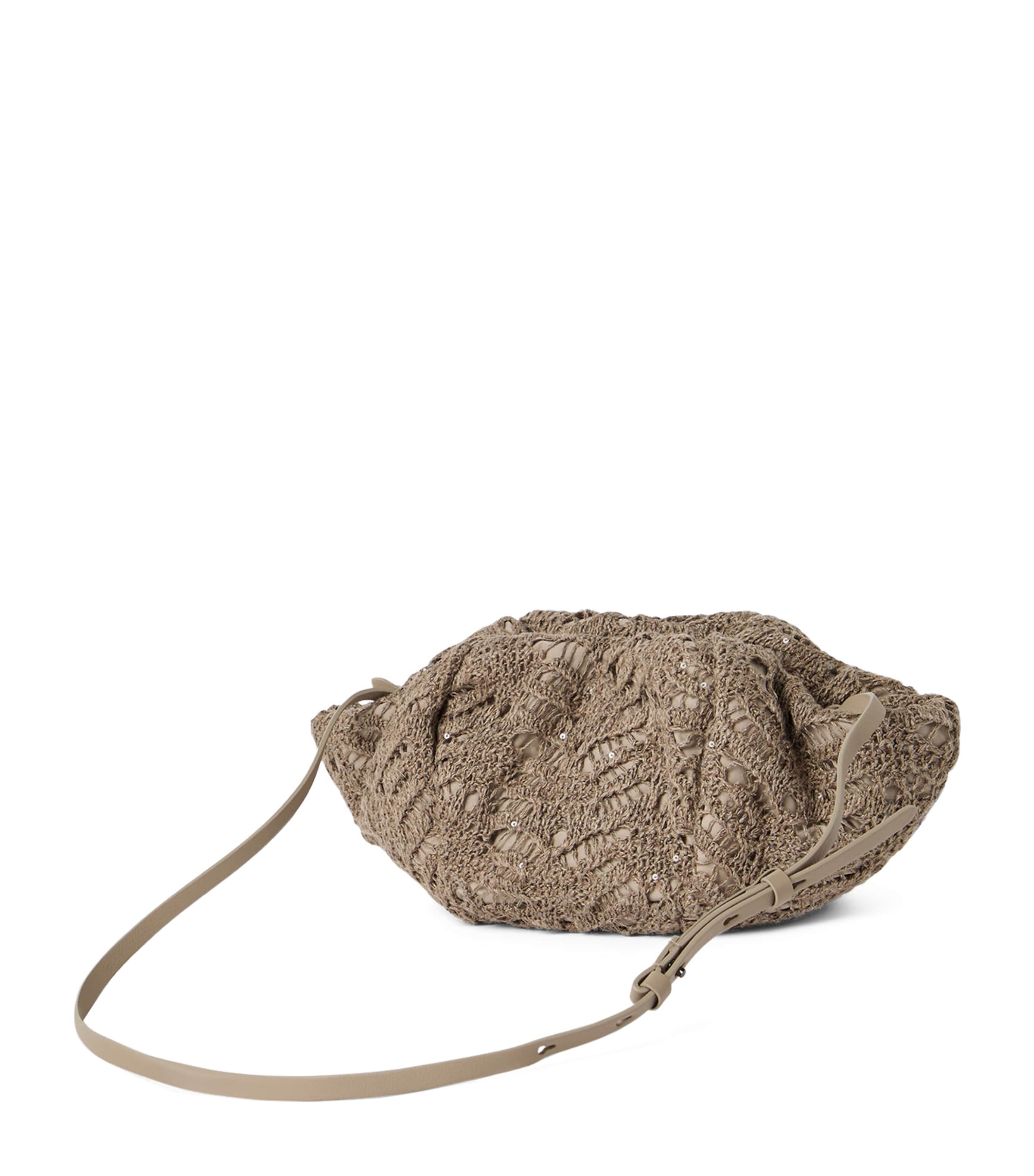 Brunello Cucinelli Marina Foliage Lace Pouch Bag In Brown