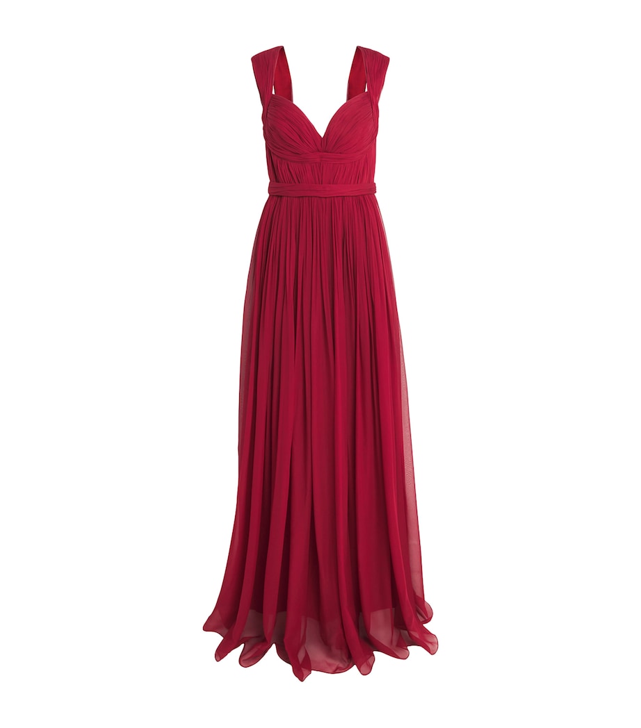 Pamella Roland Womens Chiffon Plunge Gown Burgundy Image 1