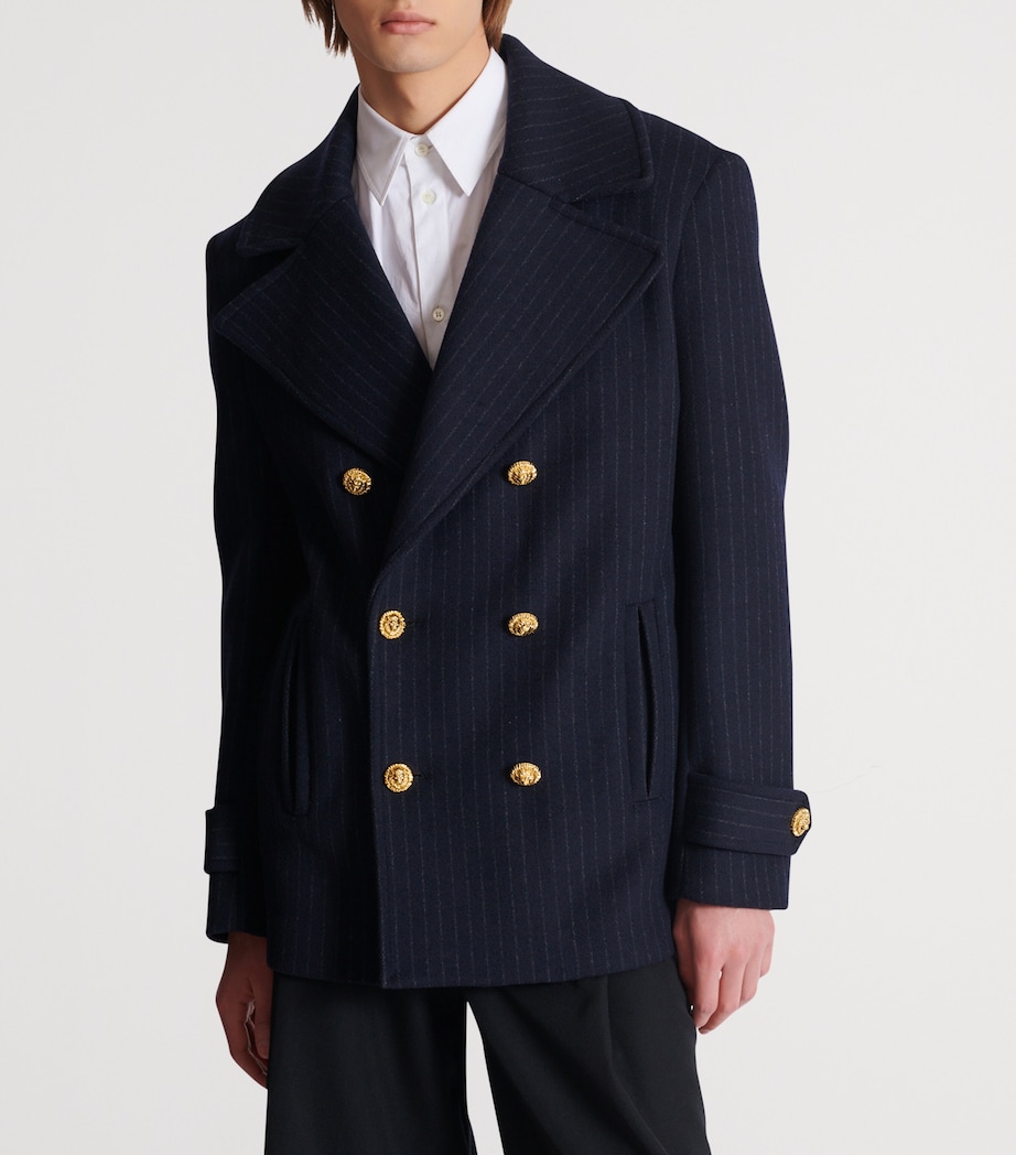 Merino Wool-Blend Stripe Pea Coat 6BO BLEU NUIT Image 4