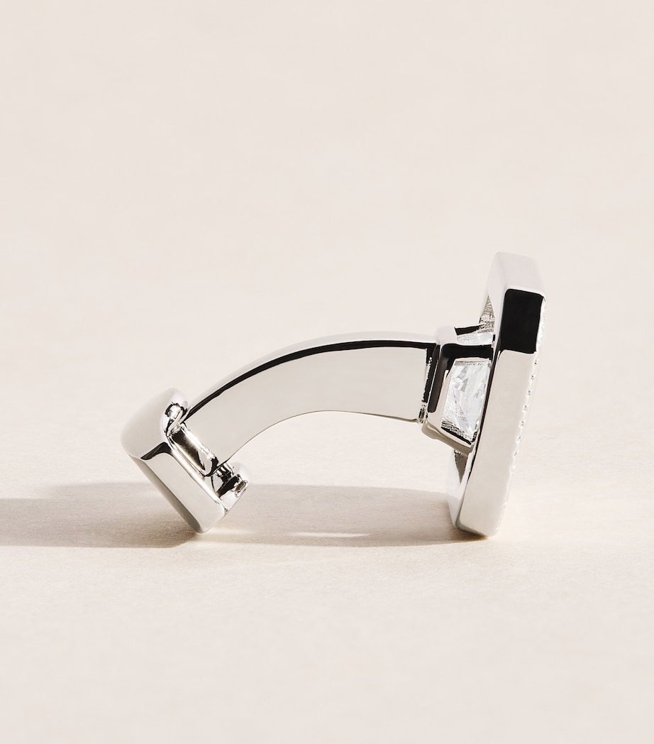 Tateossian Rhodium-Plated and Cubic Zirconia Halo Rectangle Cufflinks Clear Image 4