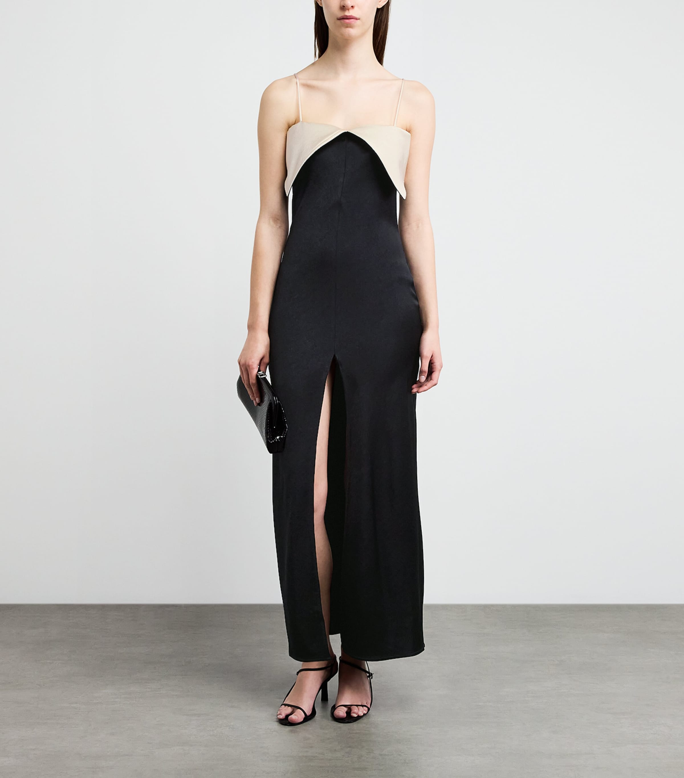 Nanushka Womens Satin Nelma Maxi Dress Black/ecru Image 2