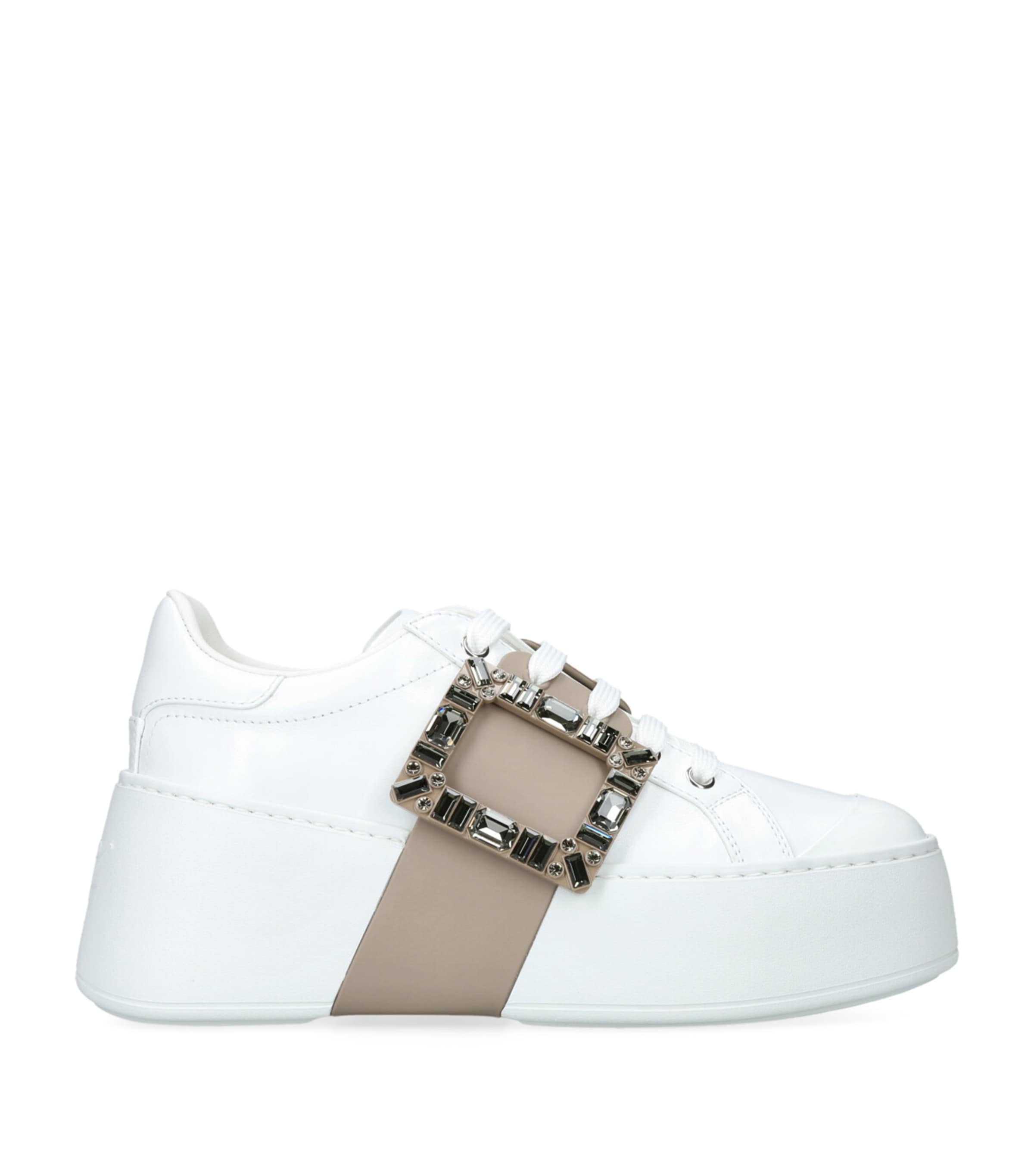 Roger Vivier Leather Viv Skate Platform Sneakers In Sand