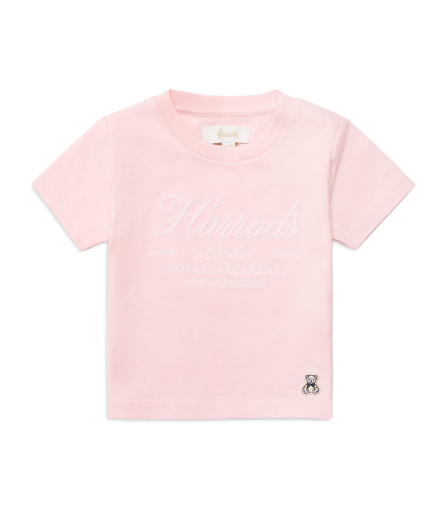 Harrods Cotton Logo T-Shirt (0-18 Months) Pink/ivory Image 1