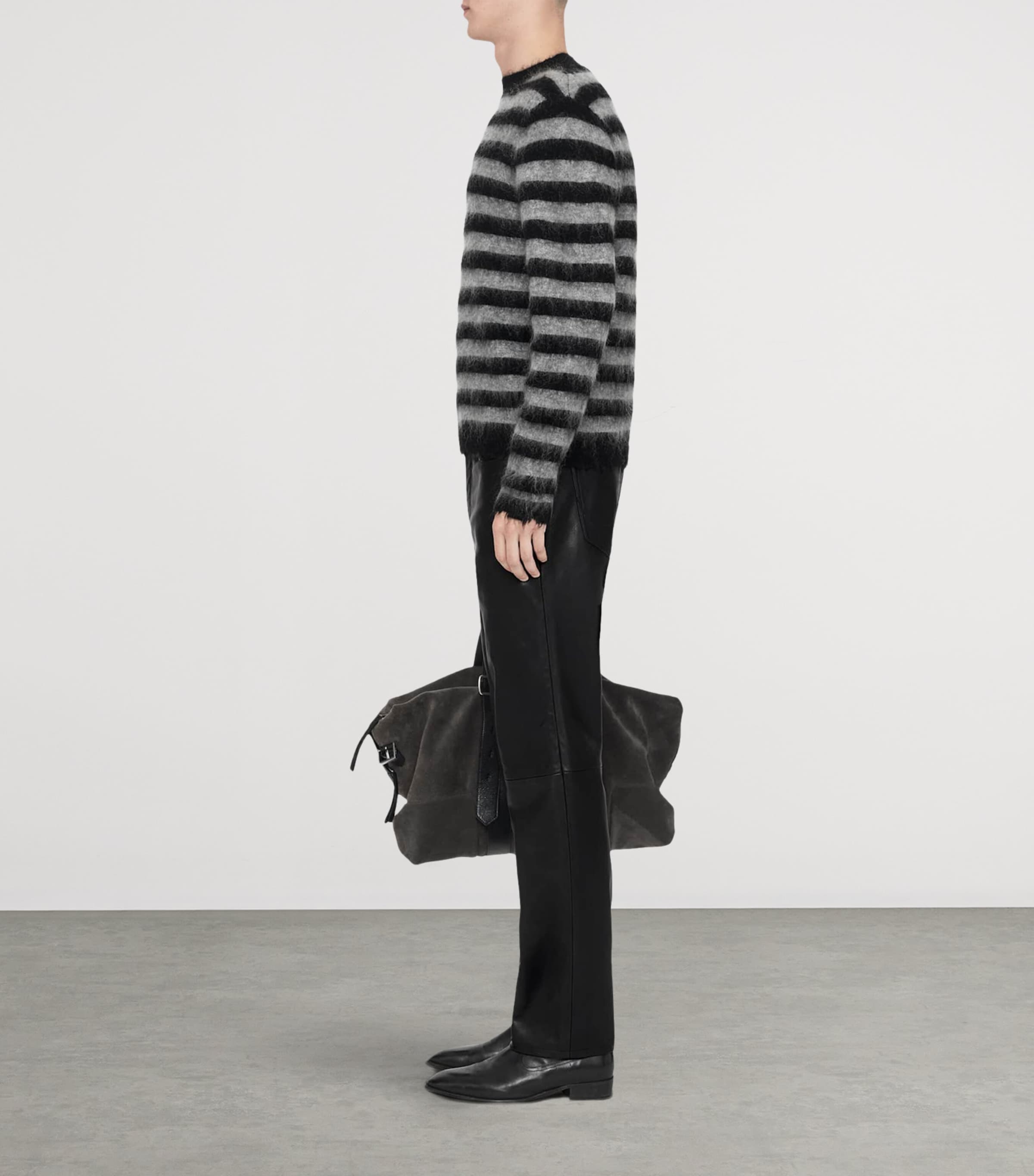 AllSaints Mens Wool-Mohair-Blend Harry Stripe Sweater Blk/monument Grey Image 8