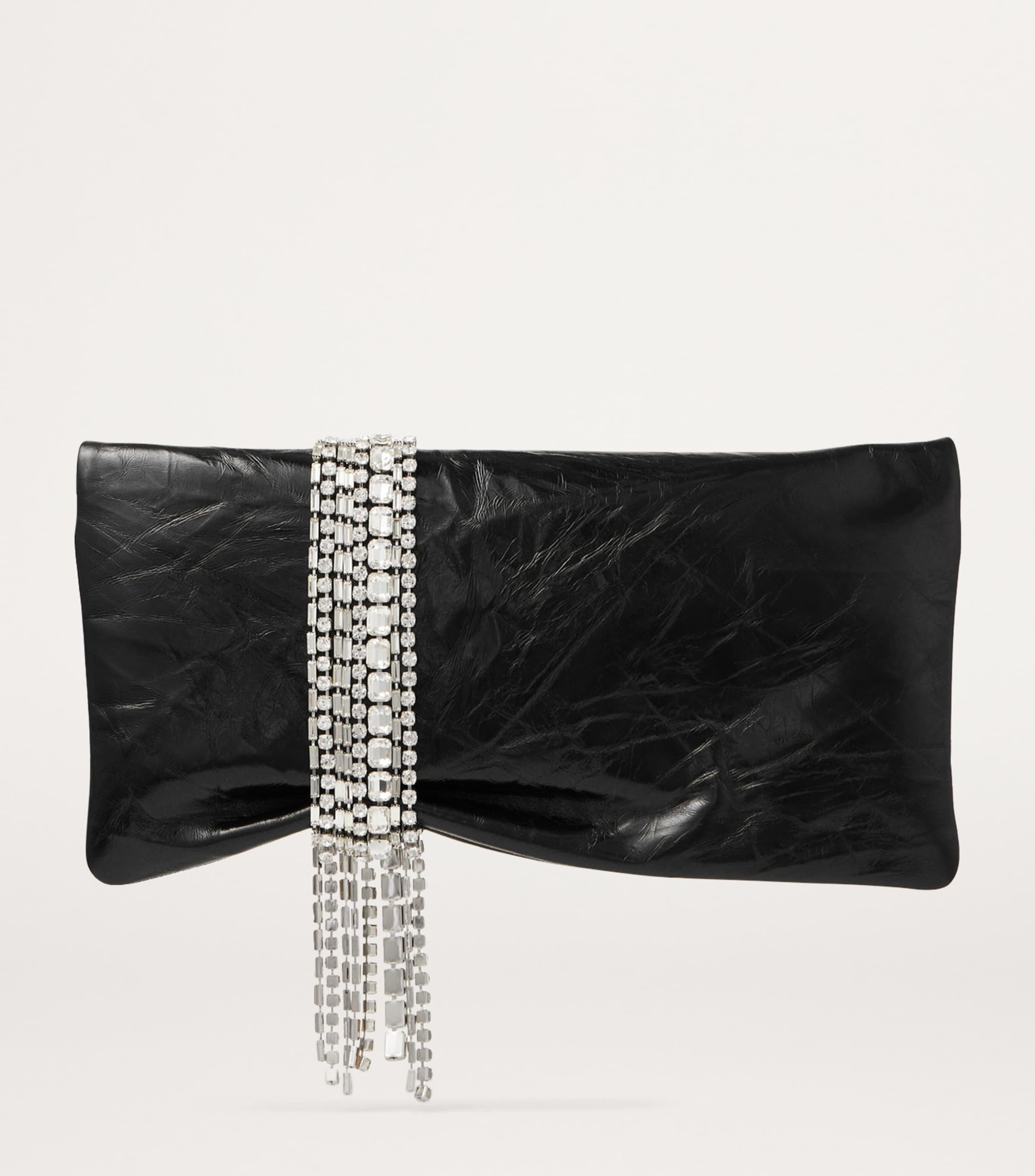 Leather-Crystal Zandra Clutch Bag BLACK/SILVER Image 4