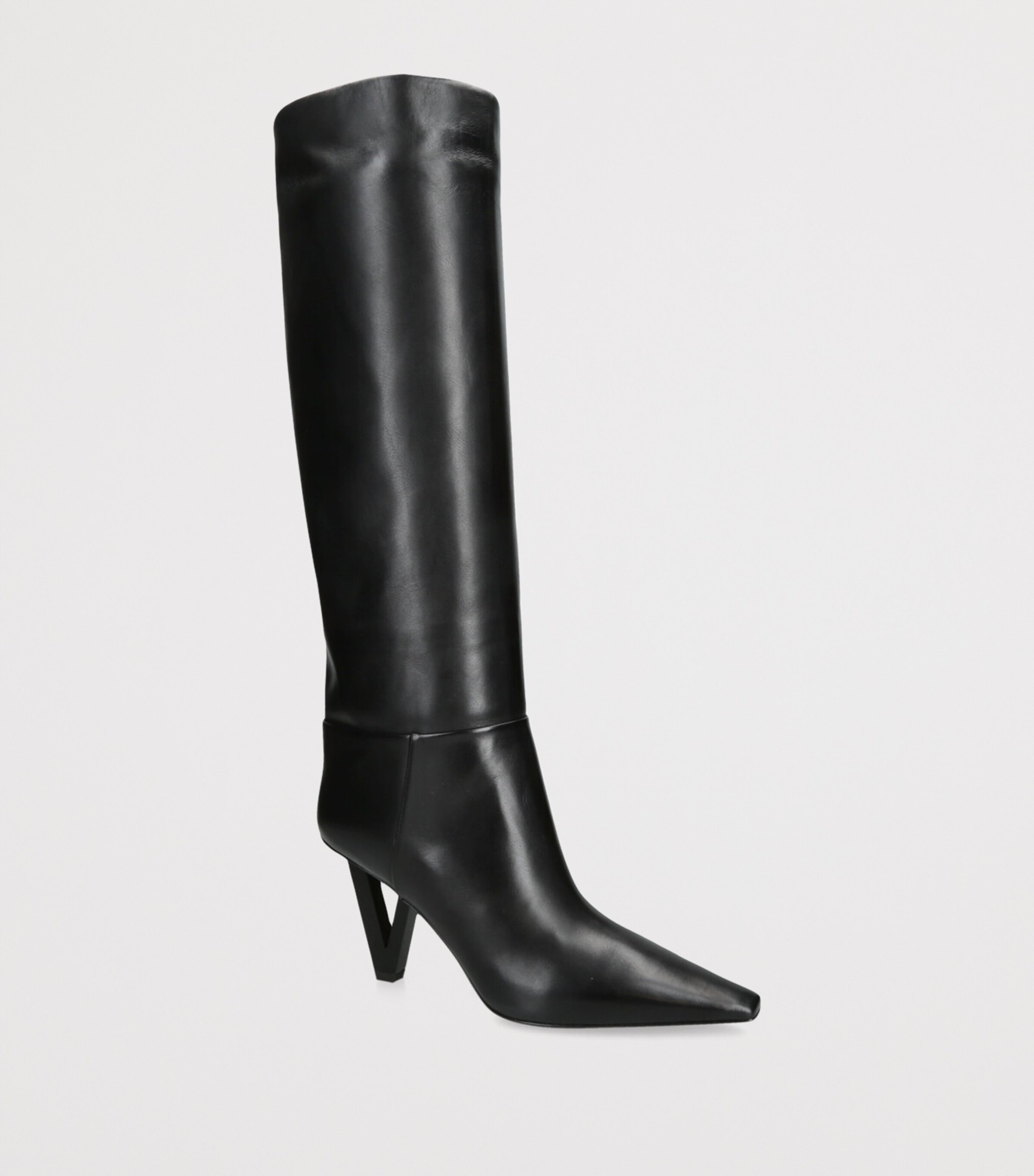 Leather V-Heel Knee-High Boots 85 BLACK Image 3
