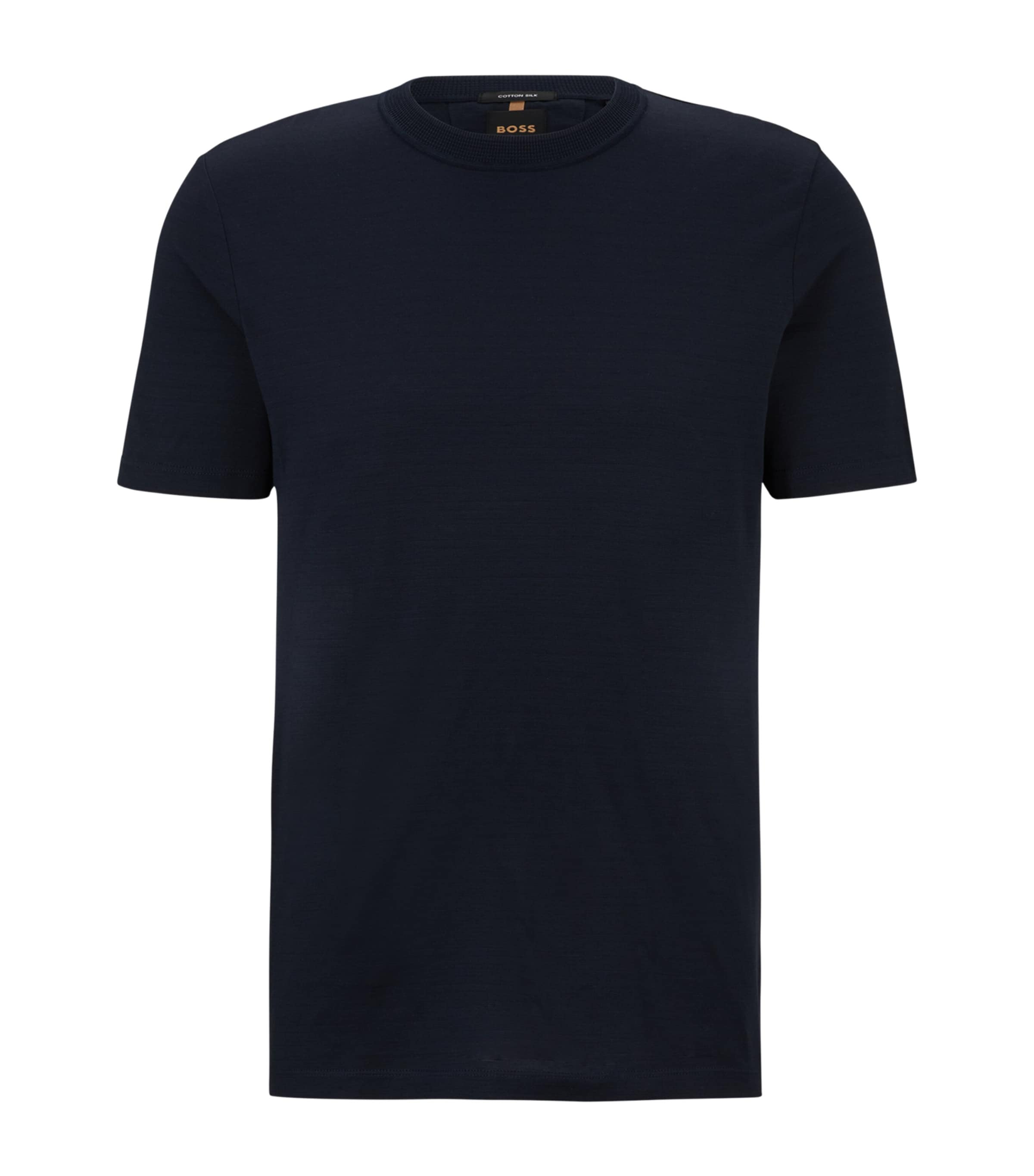 Hugo Boss Cotton-silk Regular-fit T-shirt With Geometric Pattern In Blue