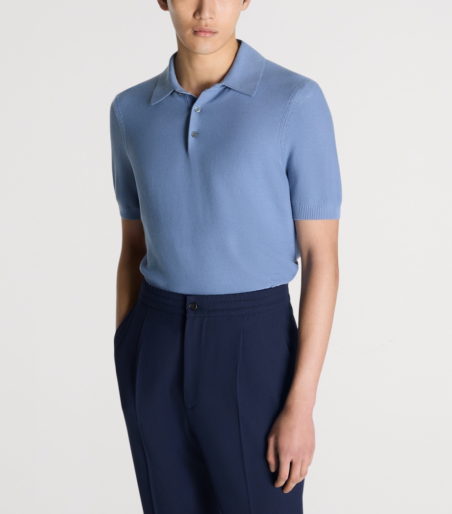 Dunhill Mens Cotton Piqué Polo Shirt Blue Image 3