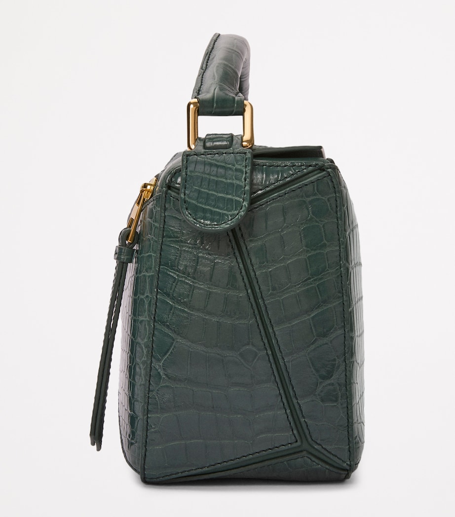 EXCLUSIVE Small Crocodile Skin Puzzle Top-Handle Bag VETIVER Image 3