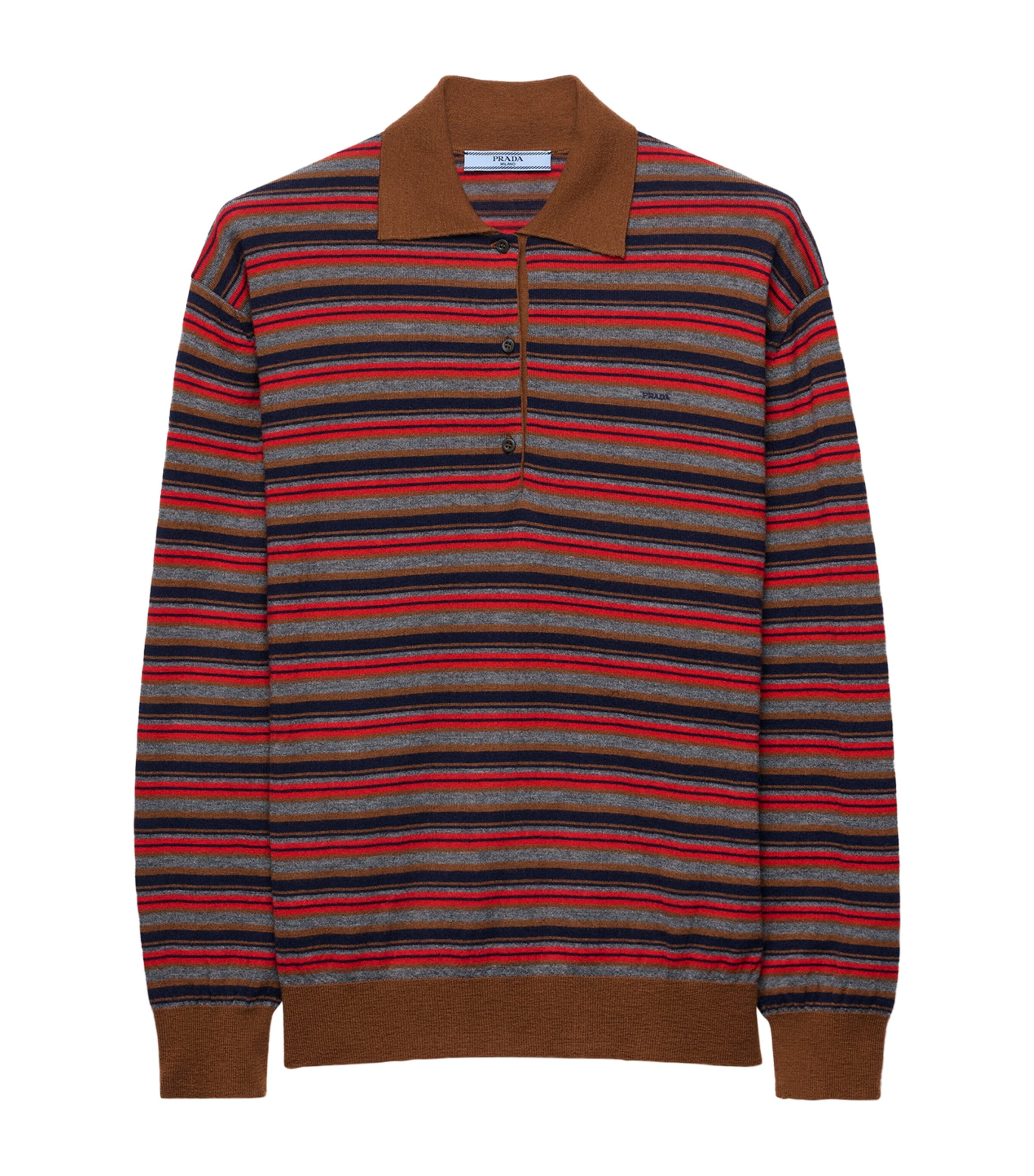 Prada Womens Cashmere Stripe Polo Sweater Brown Image 1