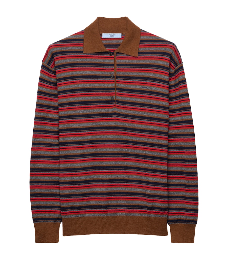 Prada Womens Cashmere Stripe Polo Sweater Brown Image 1