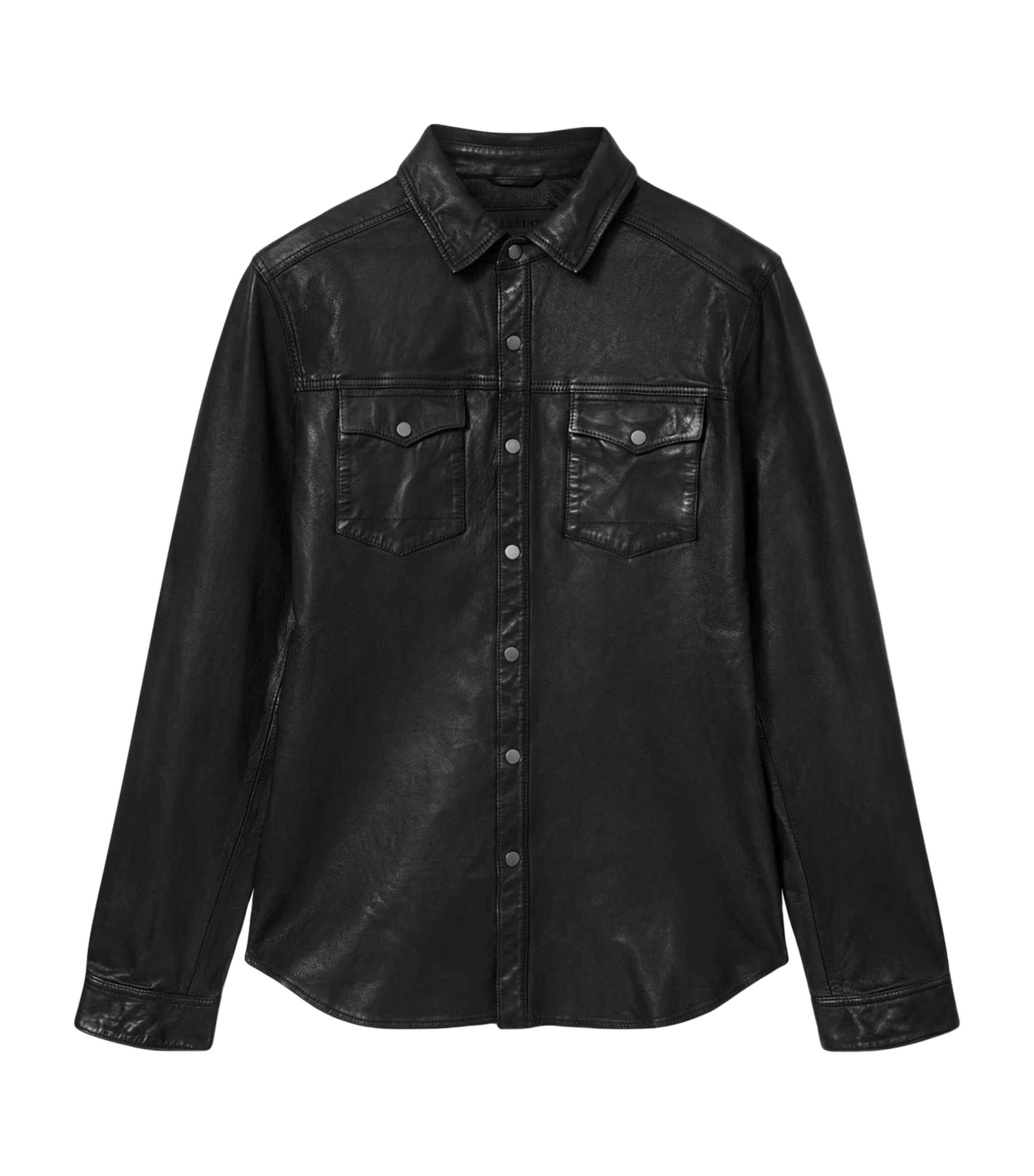 AllSaints Mens Leather Irwin Shirt Black Image 1