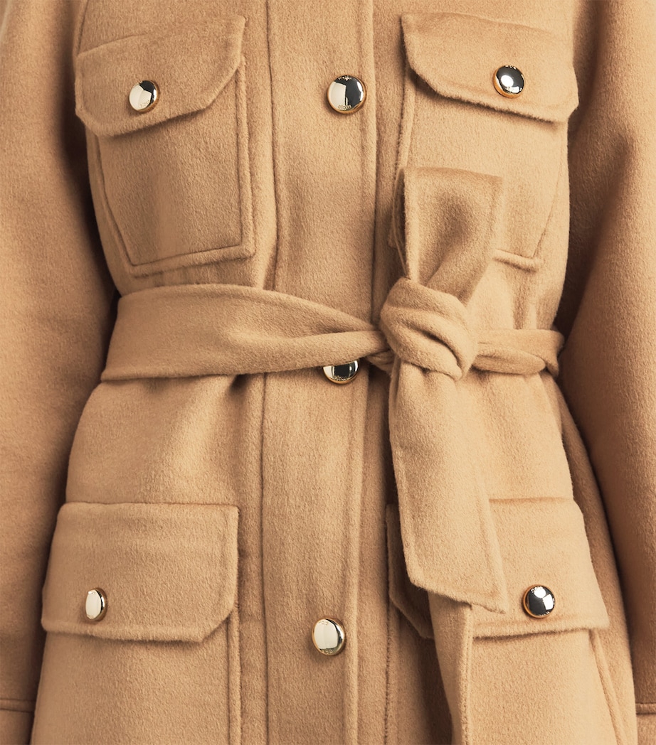Maje Womens Wool-Blend Mid-Length Coat Camel Image 3