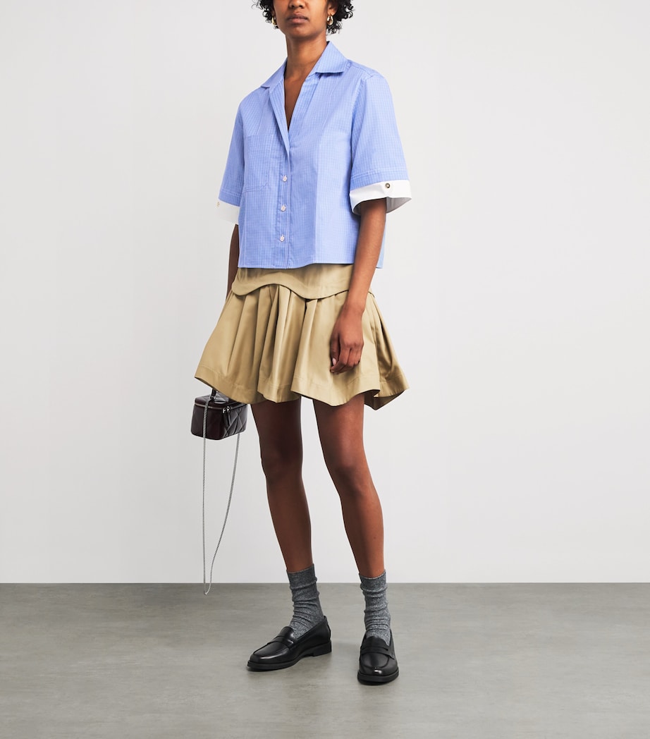 Cotton Oversized Check Shirt CIEL / BLANC Image 2