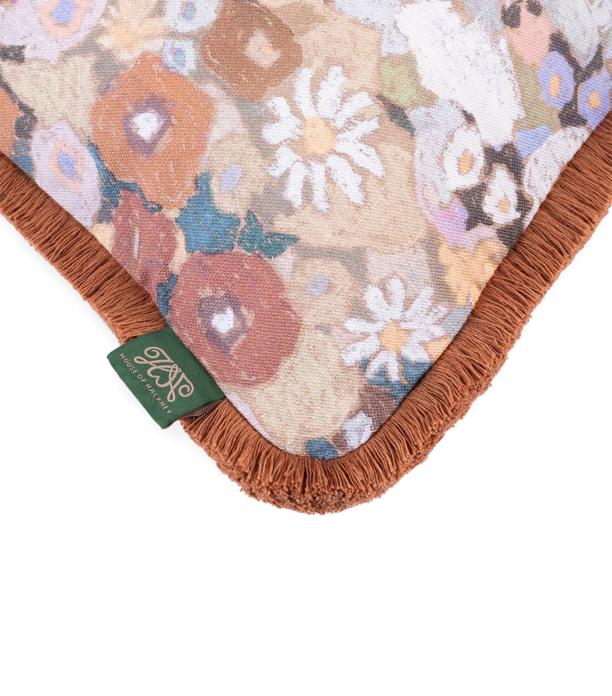 House Of Hackney Medium Cotton-Linen Hollyhocks Fringed Cushion (45cm x 45cm) Prairie Image 2