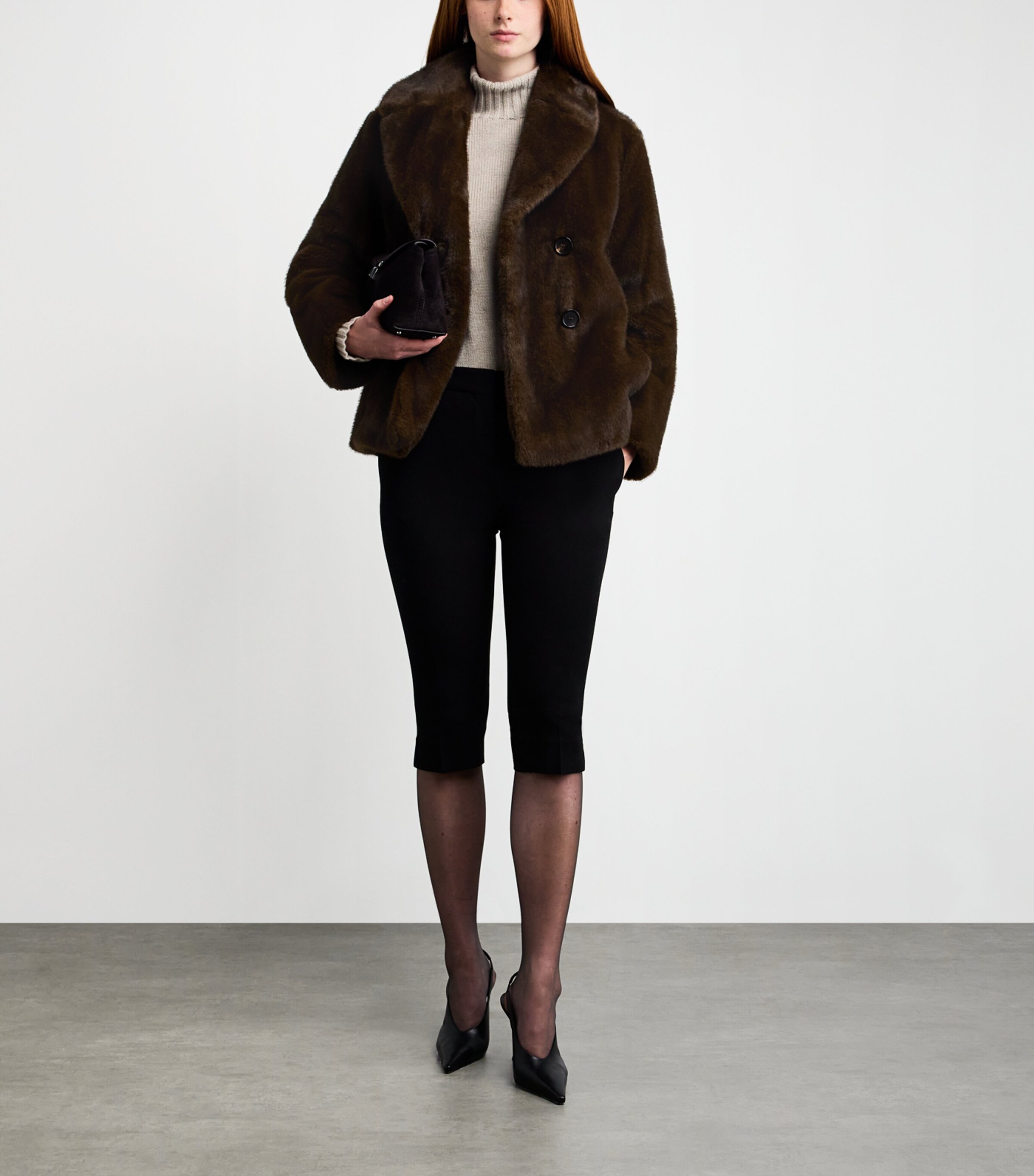 Faux Fur Pea Coat BROWN Image 2