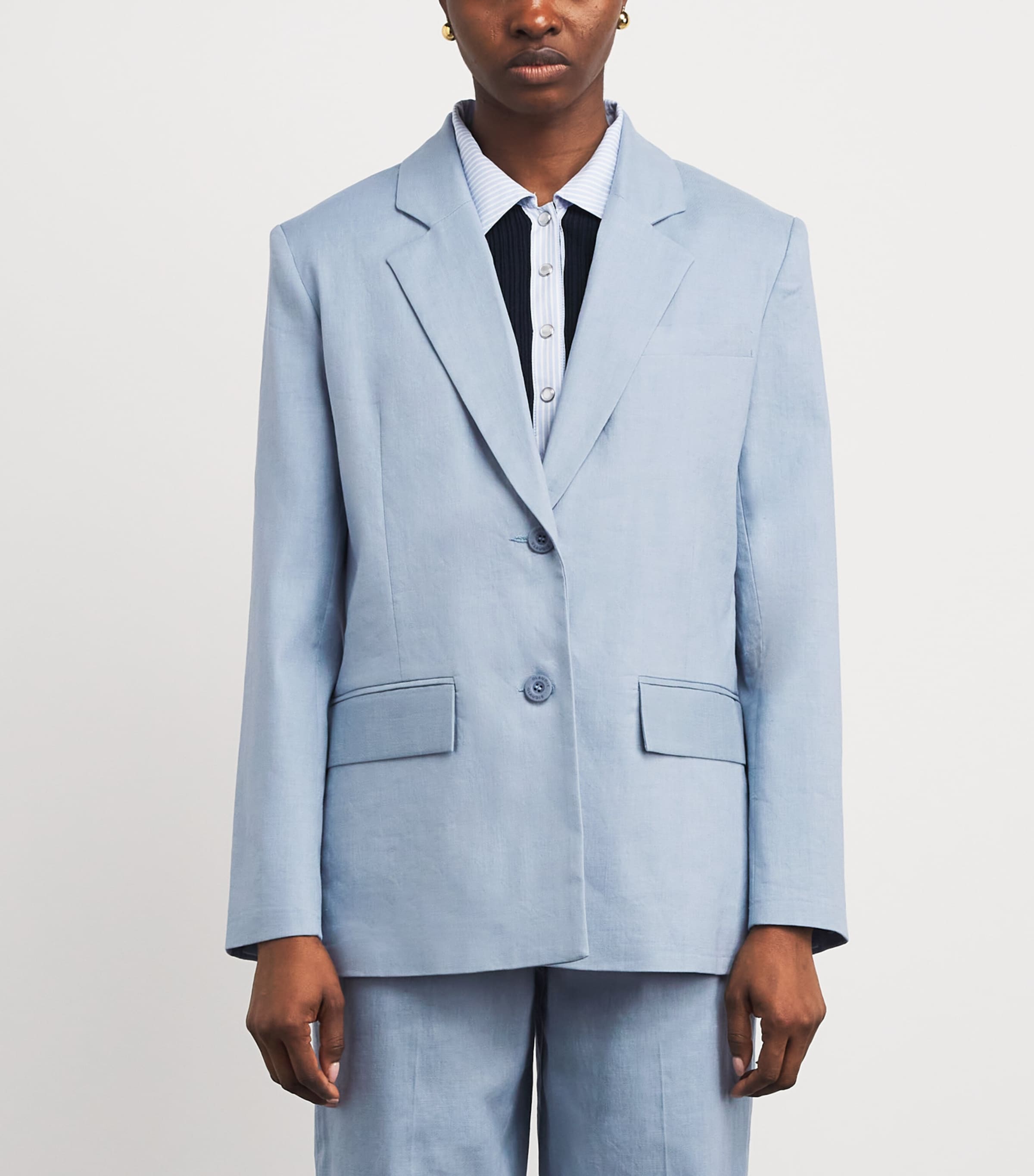 Claudie Pierlot Womens Linen-Cotton Straight Blazer Grey Blue Image 4