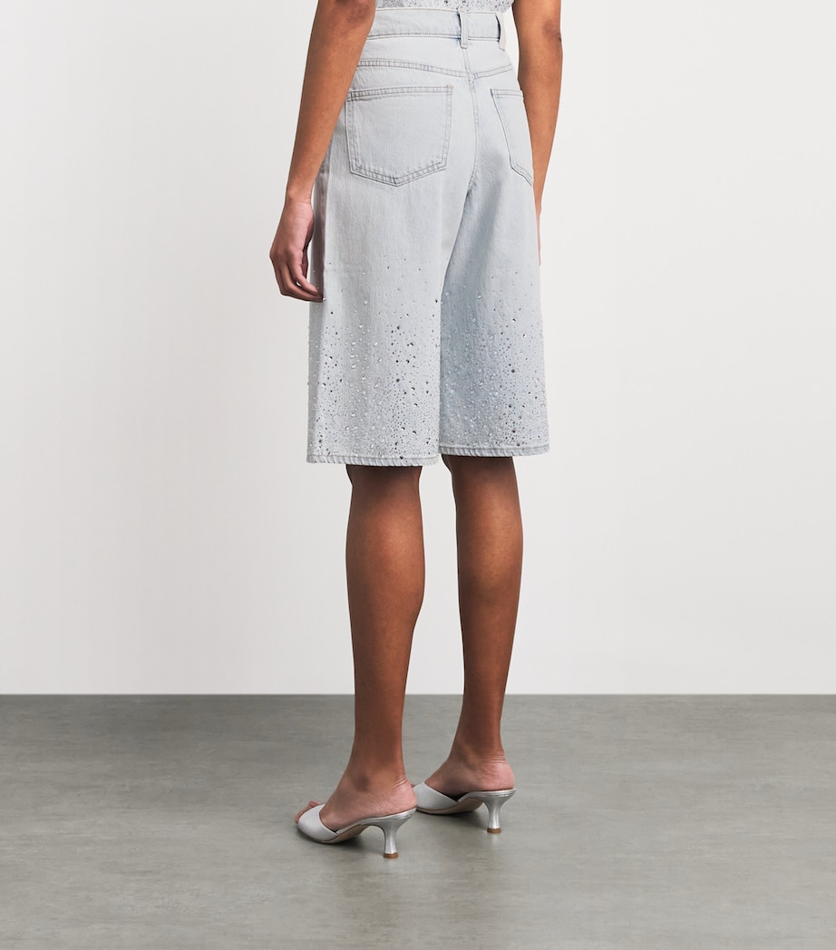 Maje Womens Embellished Denim Bermuda Shorts Blue Sky Image 5