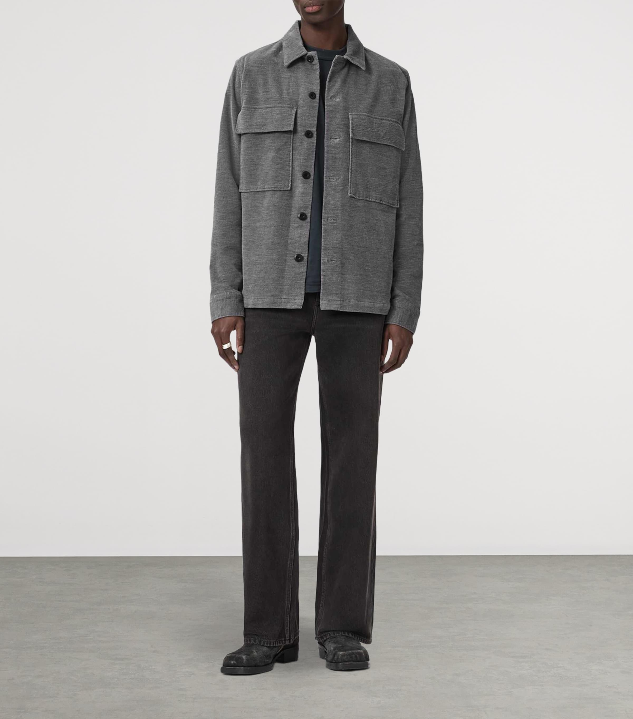 AllSaints Mens Corduroy Hawker Overshirt Light Grey Image 2