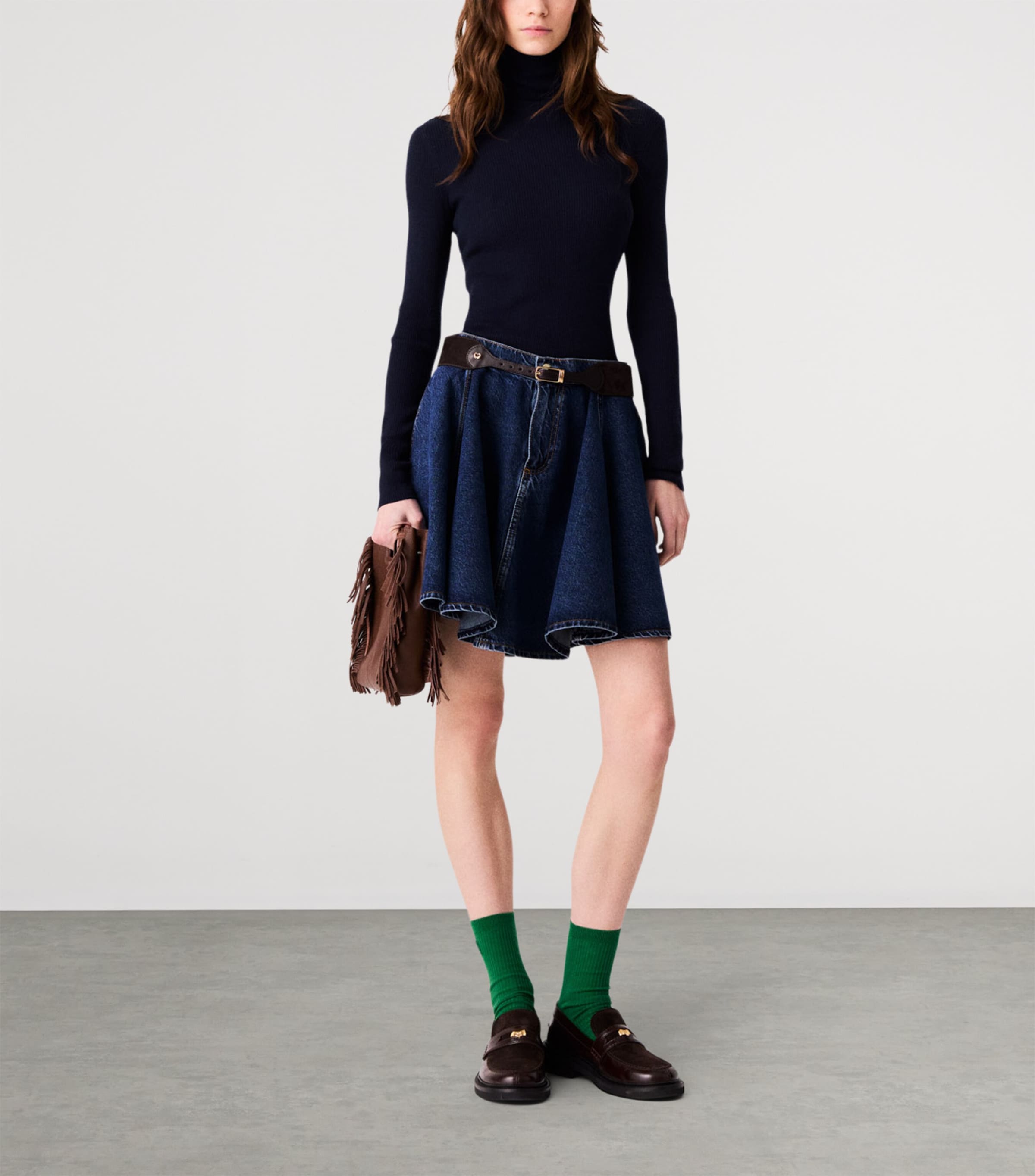 Maje Womens Wool-Silk Rollneck Sweater Navy Image 2