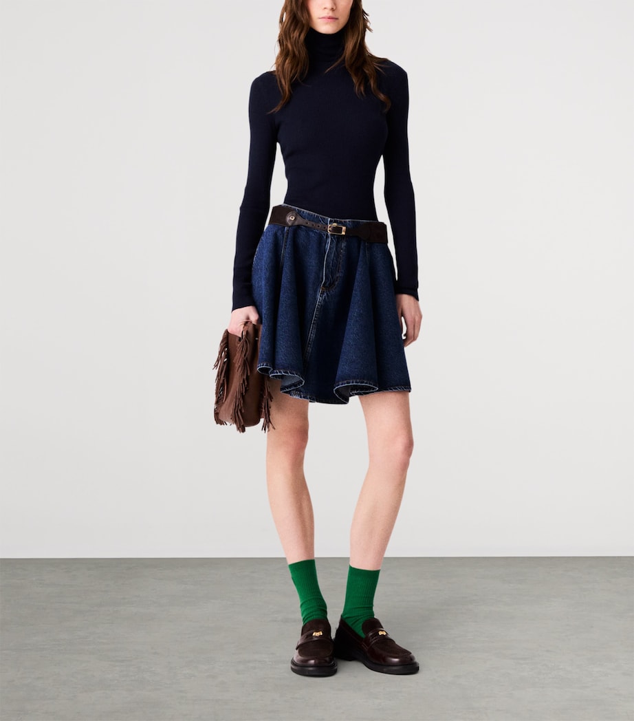 Maje Womens Wool-Silk Rollneck Sweater Navy Image 2