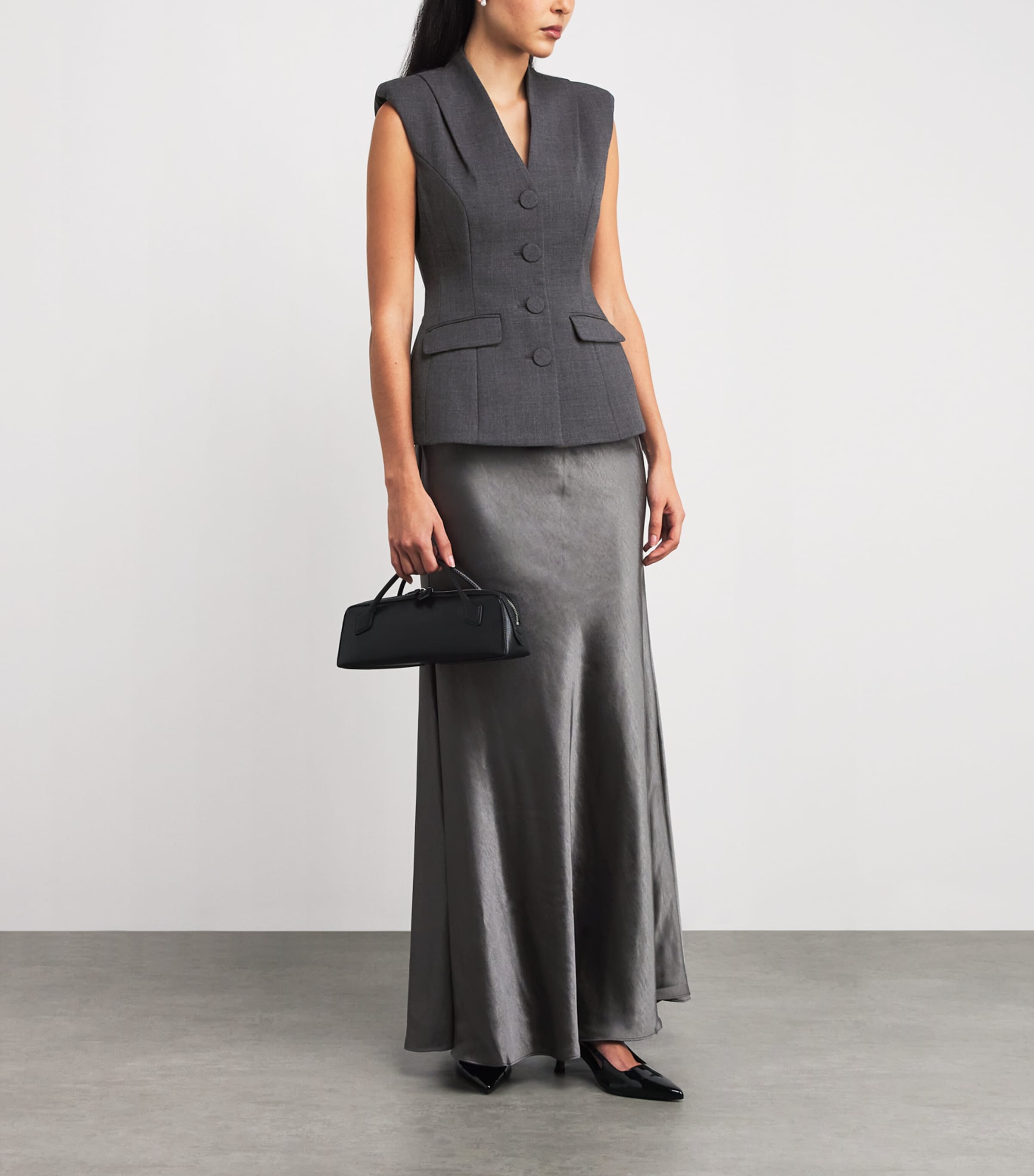 Satin Tailored Maxi Dress GREY Image 2