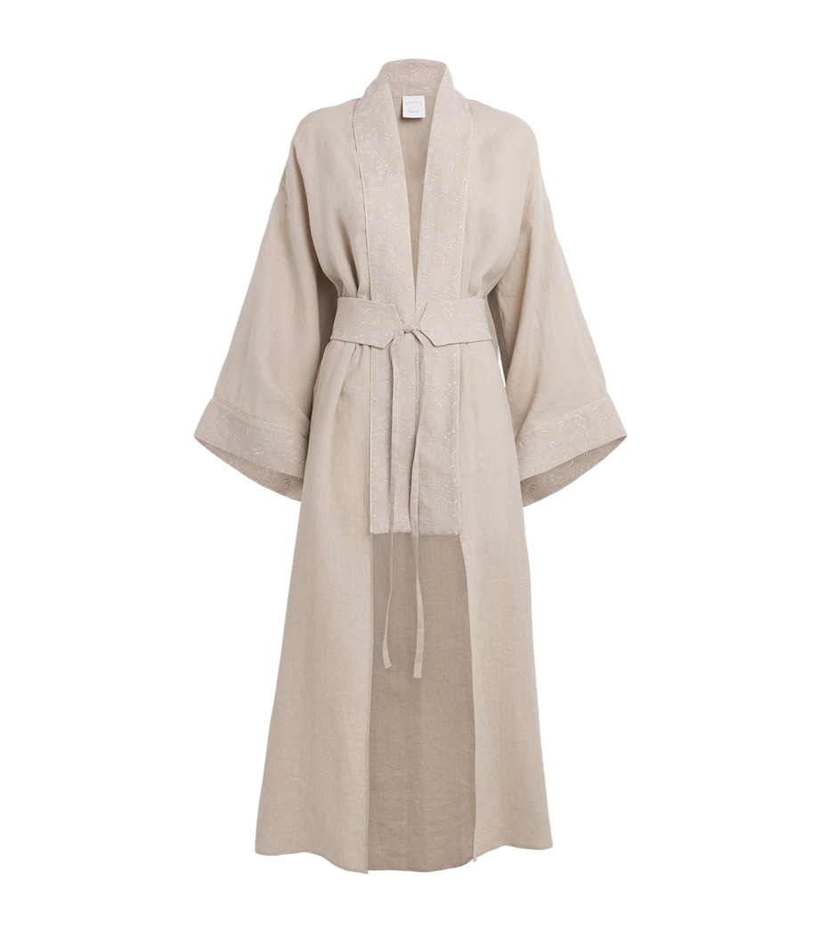 Eleventy Womens x Harrods Linen Embroidered Kimono Sabbia Image 1