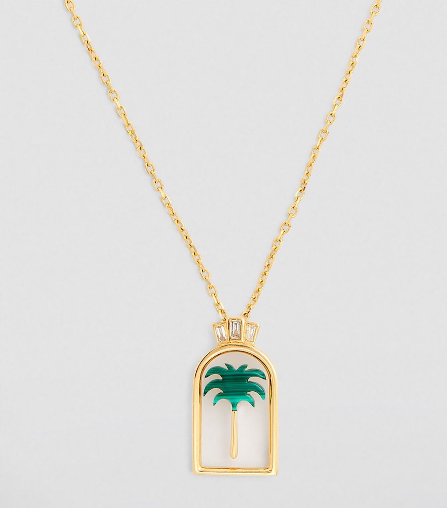 Yellow Gold, Diamond and Malachite Biladi Palm Necklace MULTI Image 2