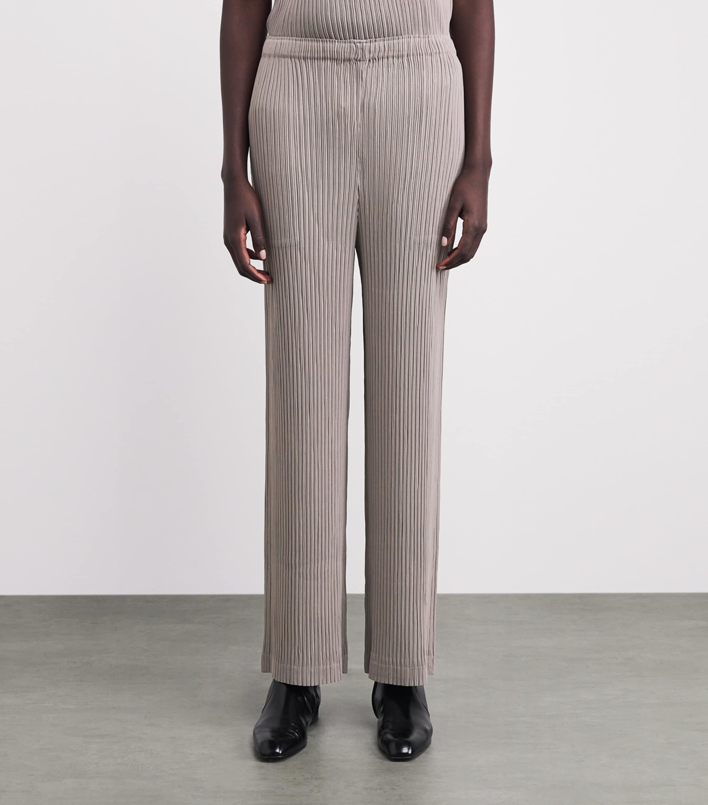 Issey Miyake Womens Hatching Pleats Straight Leg Trousers Greige Image 4