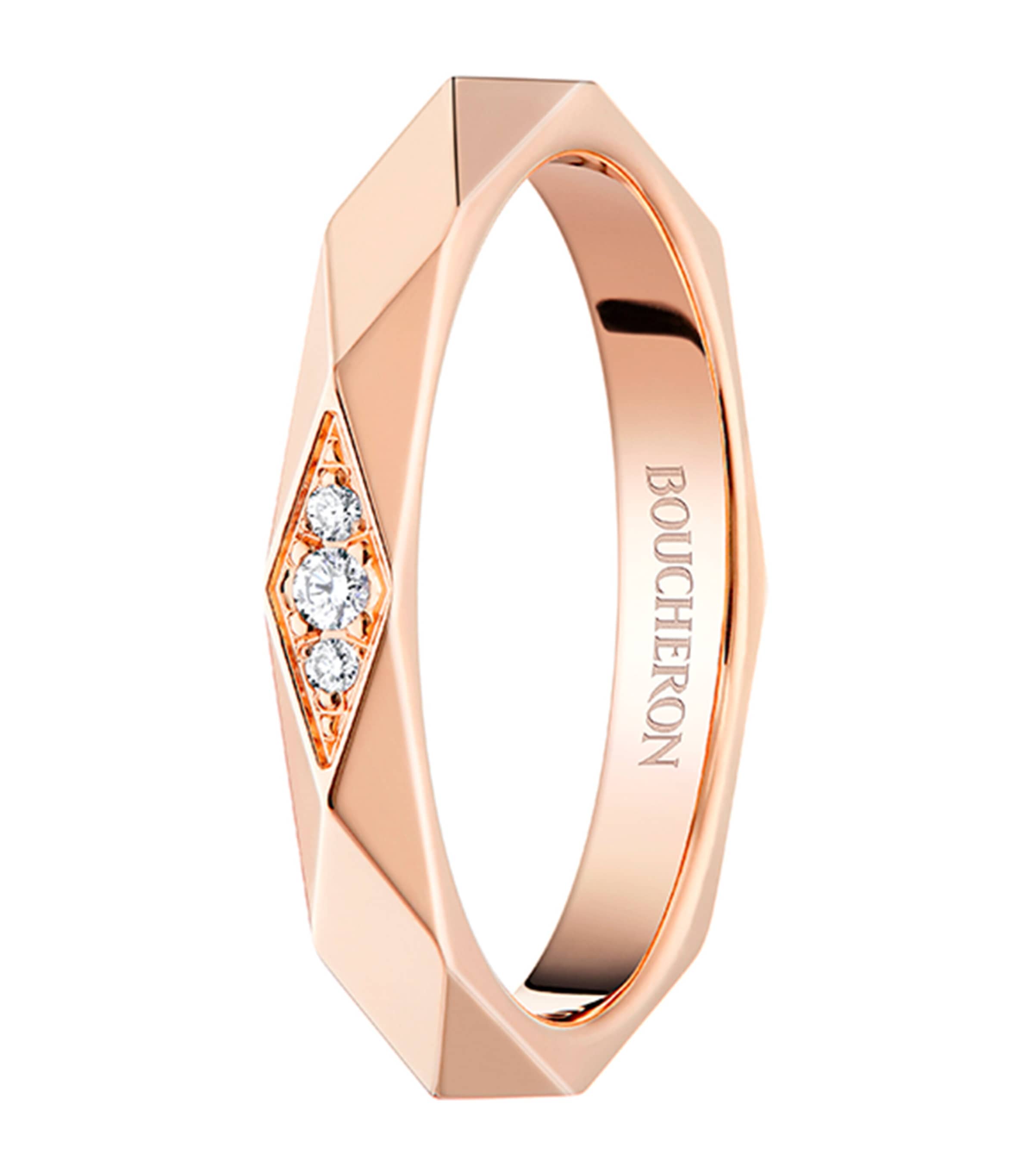 Pink Gold and Diamond Facette Wedding Band ROSE GOLD Image 2
