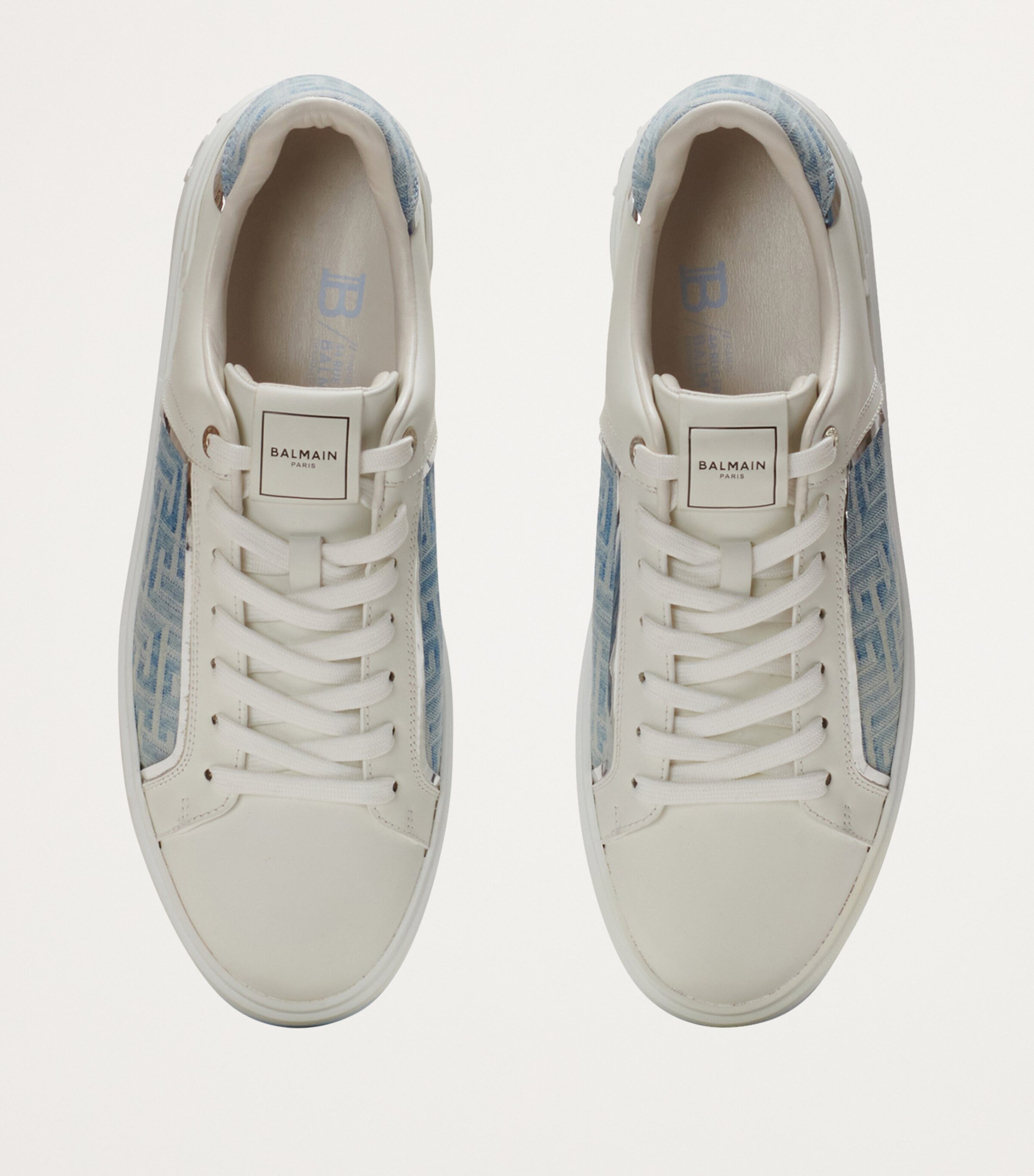 Balmain Leather-Denim B-Court Sneakers Bleu Denim/blanc Image 4