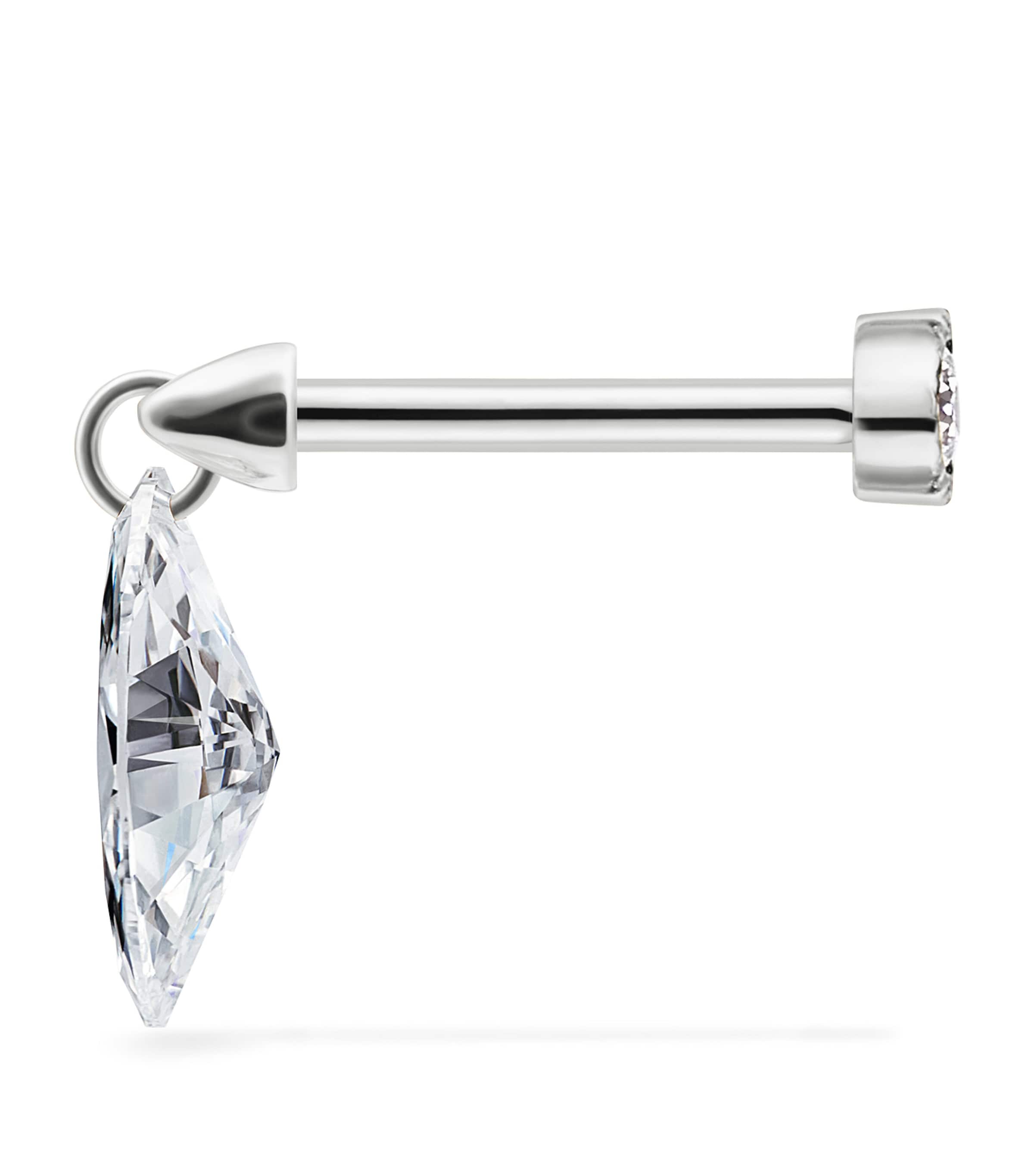 Maria Tash White Gold Floating Marquise Diamond Charm Threaded Stud Earring (7mm) White Gold Image 5