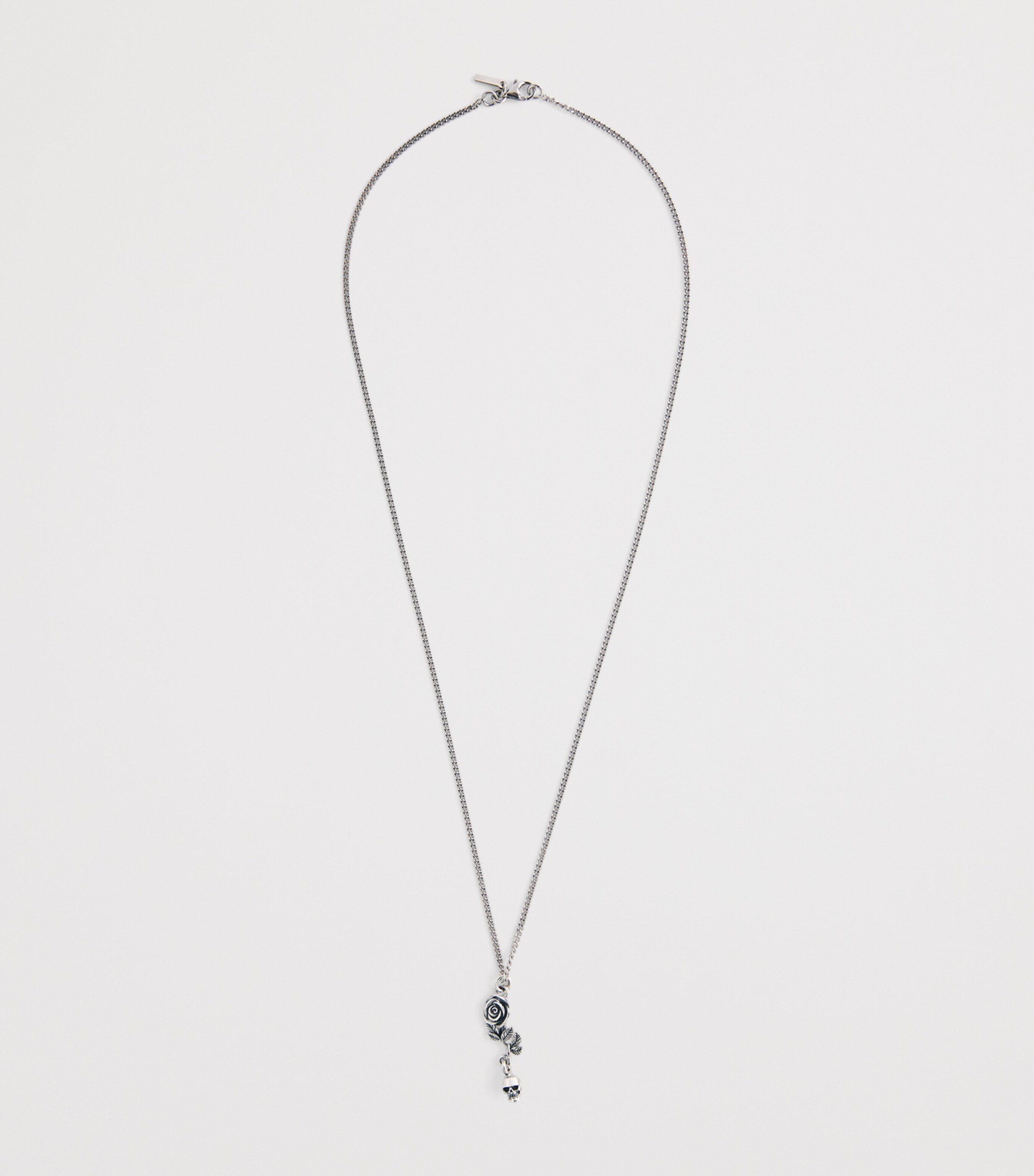 Sterling Silver Rose and Skull Pendant Necklace SILVER Image 2