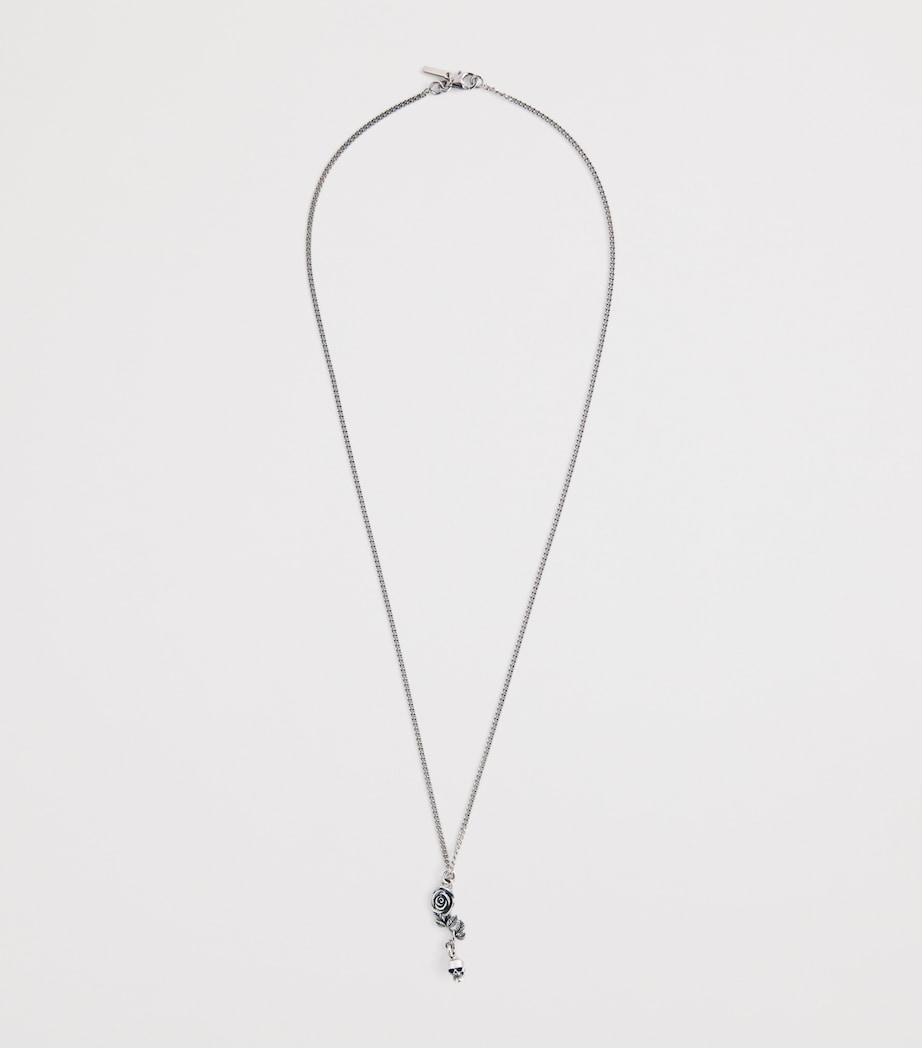 Sterling Silver Rose and Skull Pendant Necklace SILVER Image 2
