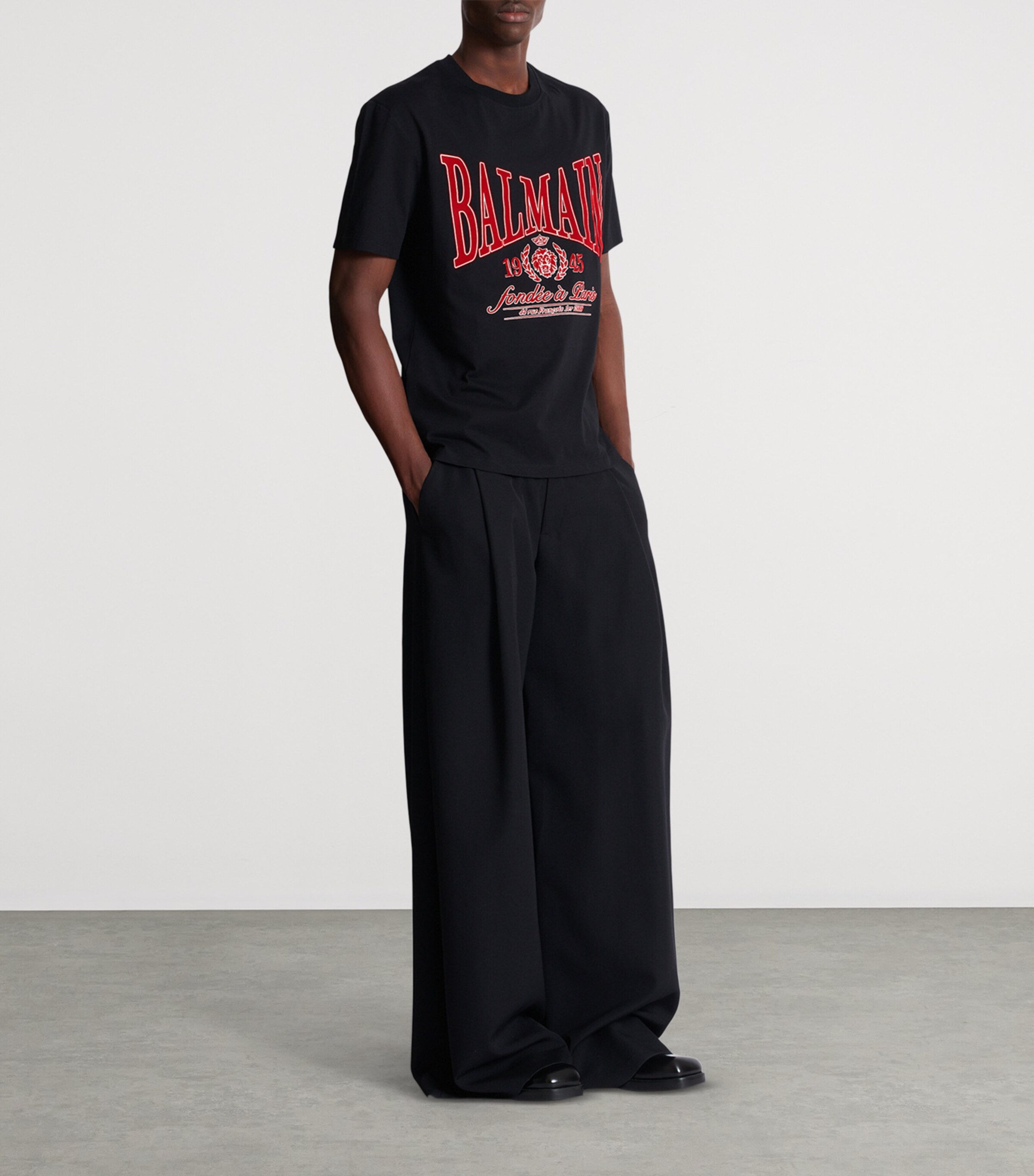 Balmain Mens Cotton Flocked College Print T-Shirt Egc Noir/rouge Image 6