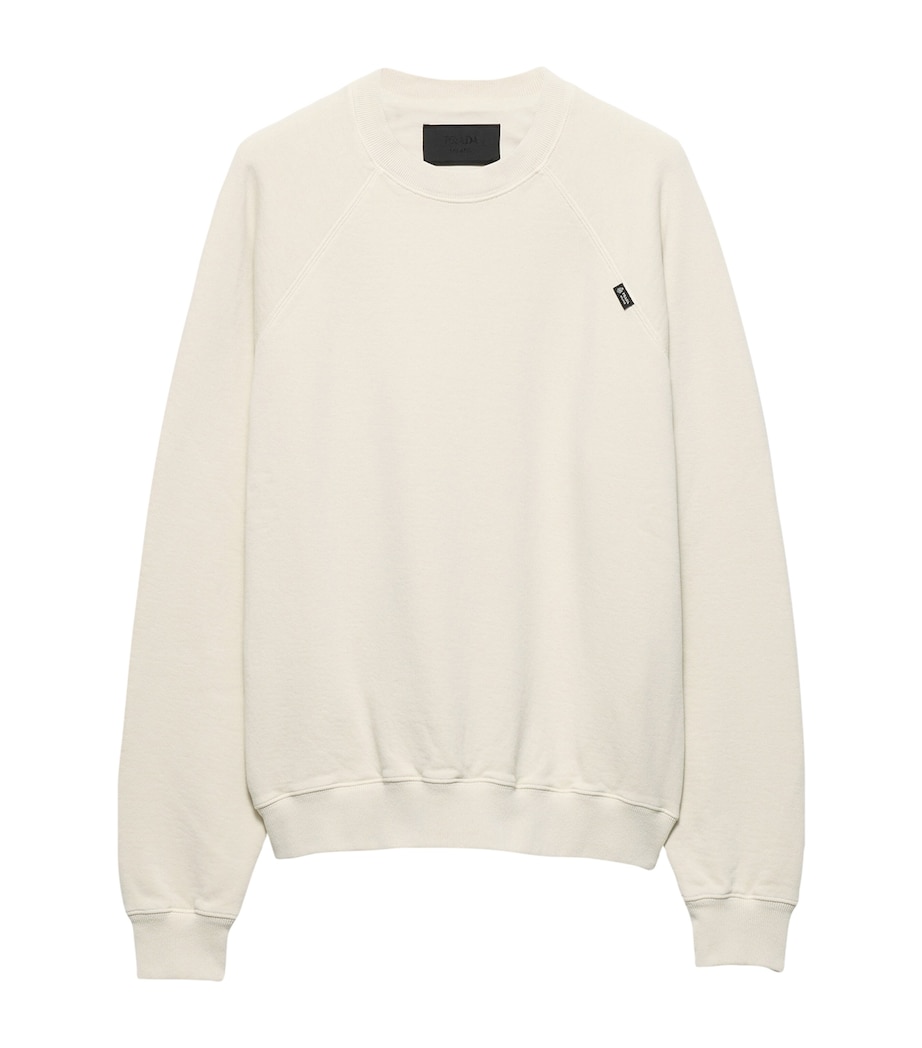 Prada Mens Cotton Logo Tab Sweatshirt Neutral Image 1