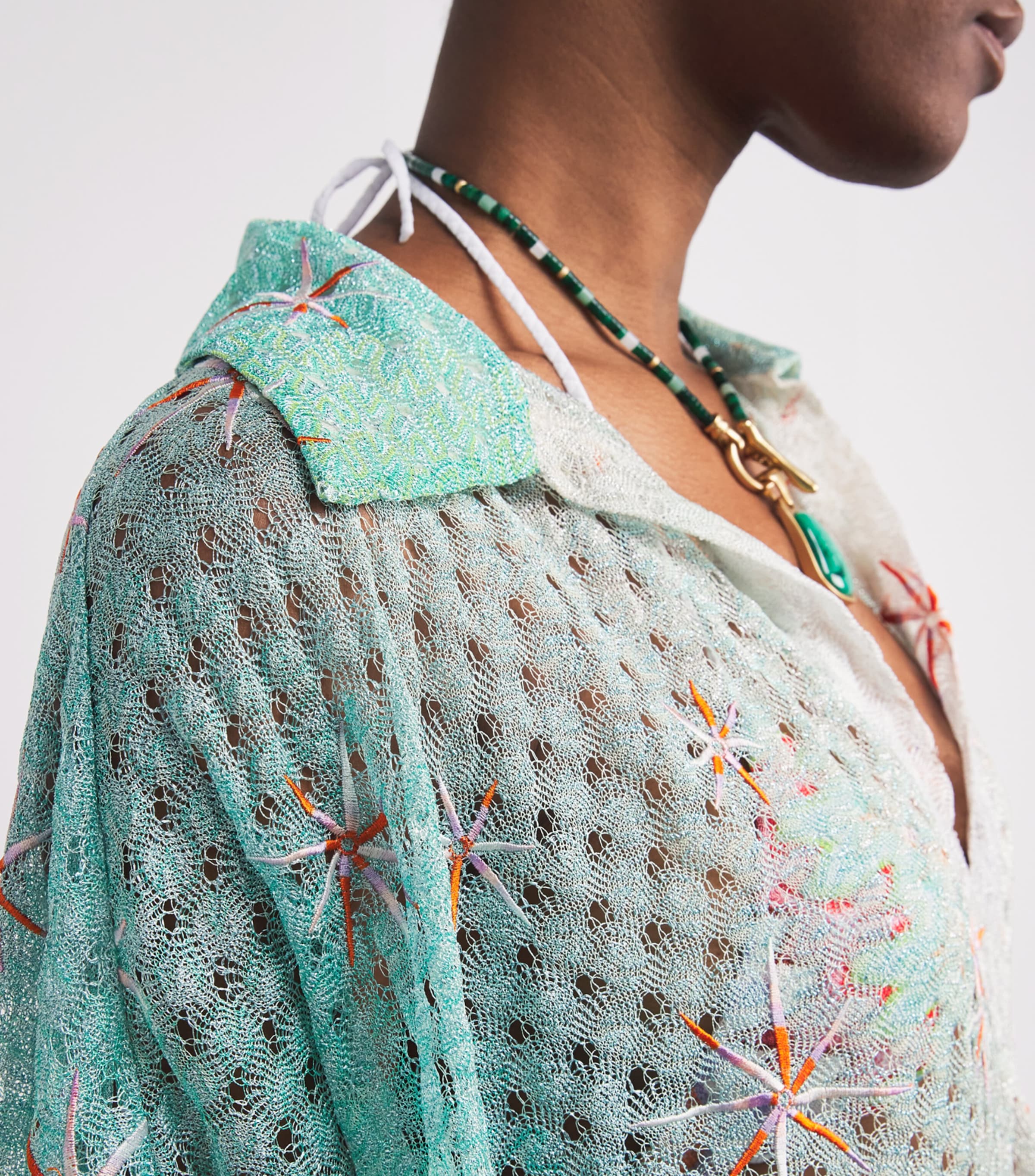 Metallic-Trim Embroidered Mini Kaftan SMSMG GRN/BLU/ORNGE Image 6