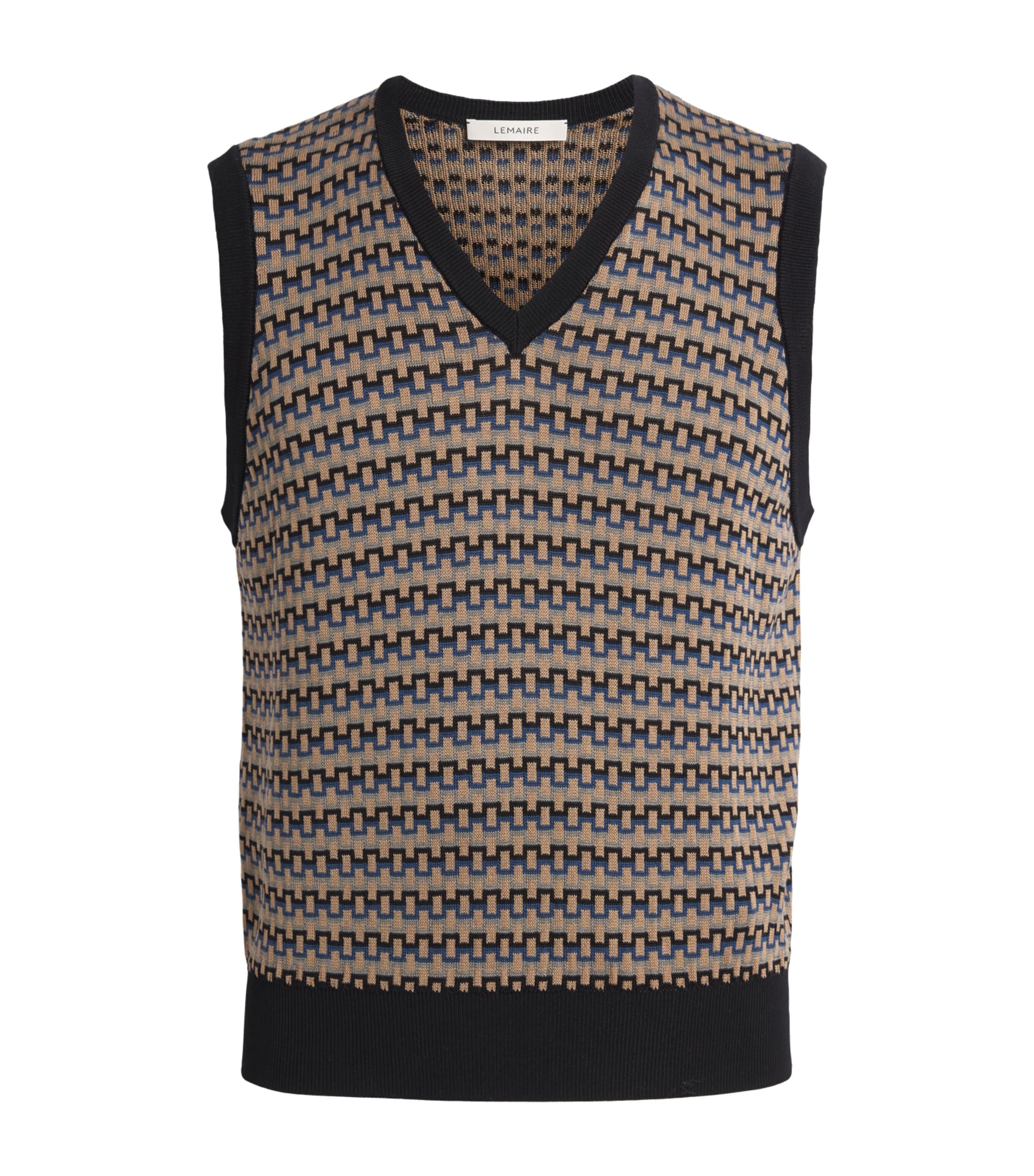 Lemaire Cotton Geometric Sweater Vest Black / Beige