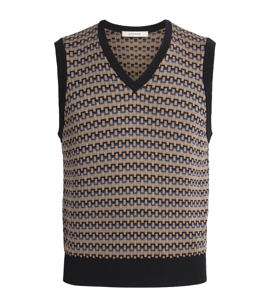 Lemaire Mens Cotton Geometric Sweater Vest Black / Beige Image 1