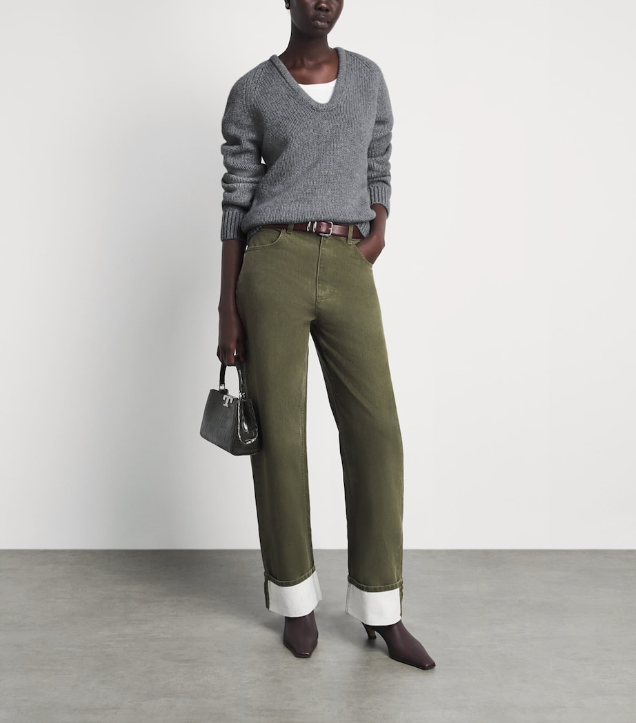 Tory Burch Womens Wool U-Neck Sweater Cloudy Gray Melange Image 2