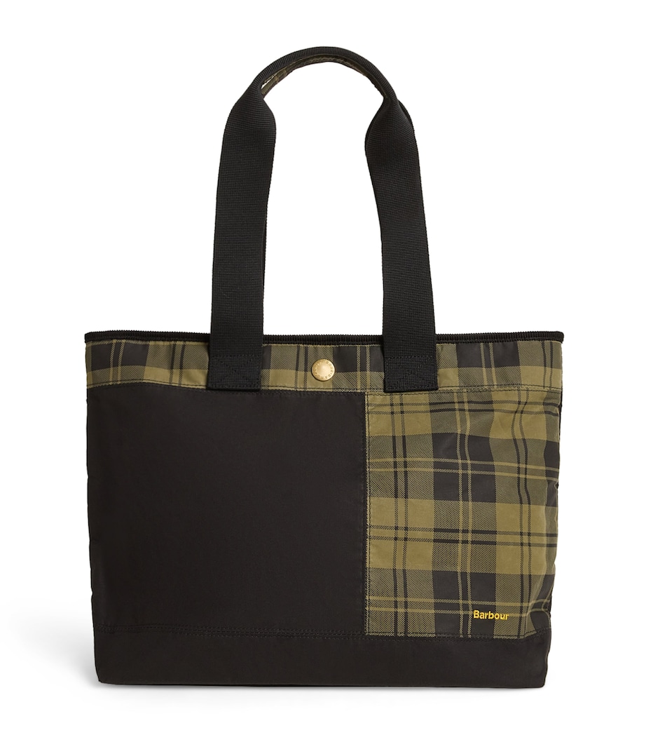 Cotton Patchwork Tartan Tote Bag BLACK/OLIVE CHECK Image 1