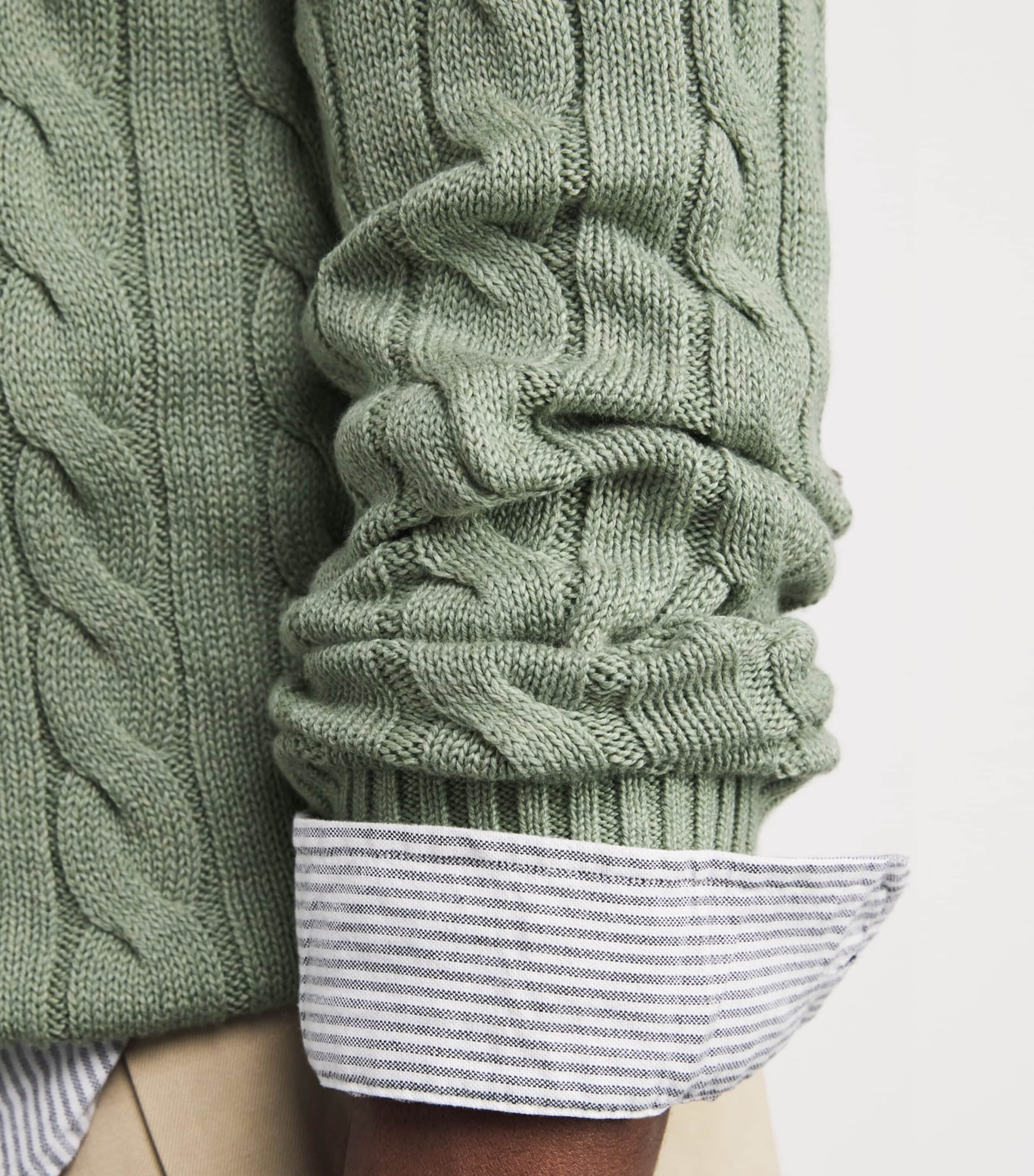 Cotton Cable-Knit Sweater GREEN HEATHER Image 6