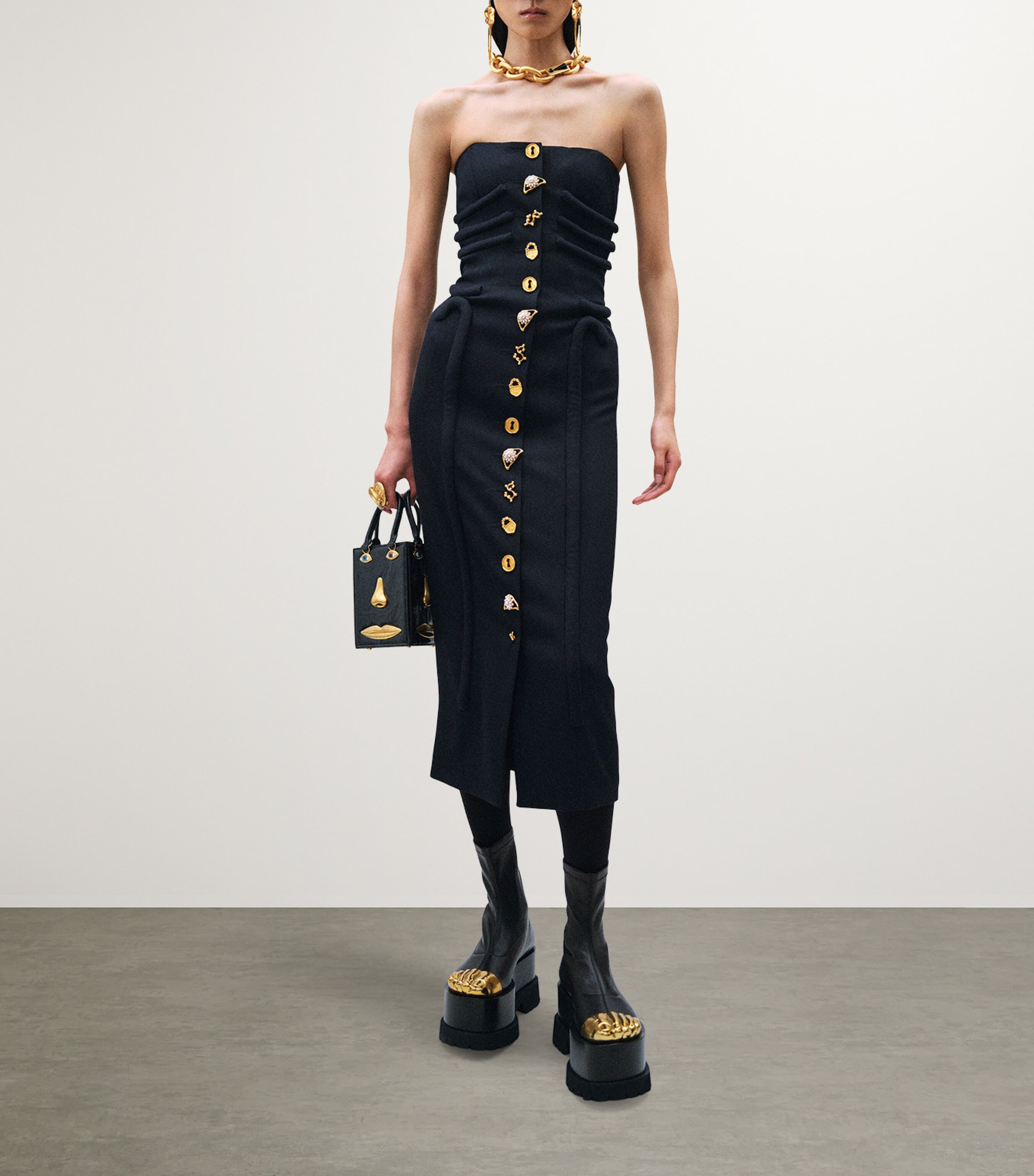 Virgin Wool Skeleton Midi Dress 701NAVY Image 2